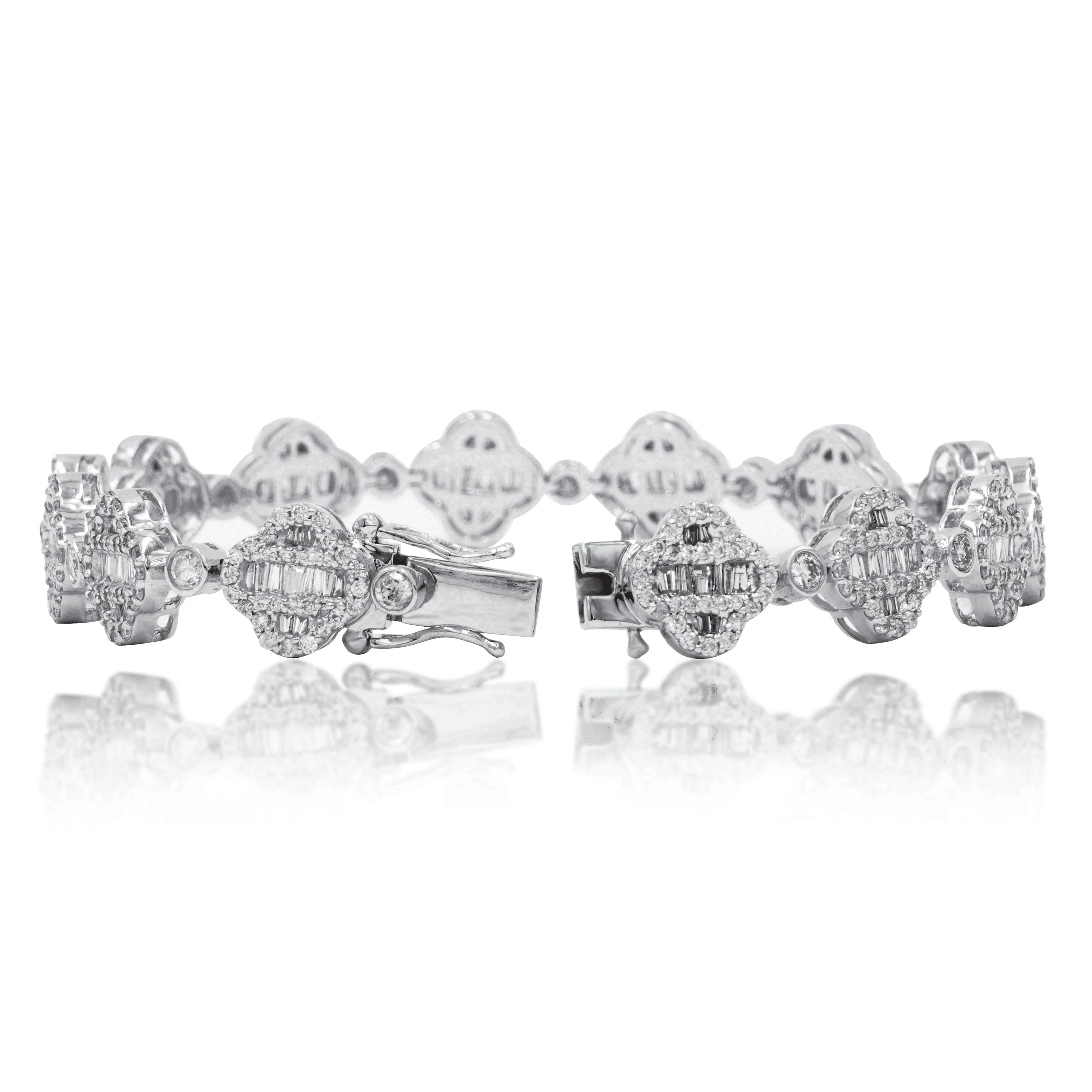 14K White Gold Round & baguette Diamond Clover 5.42ct - Image 3
