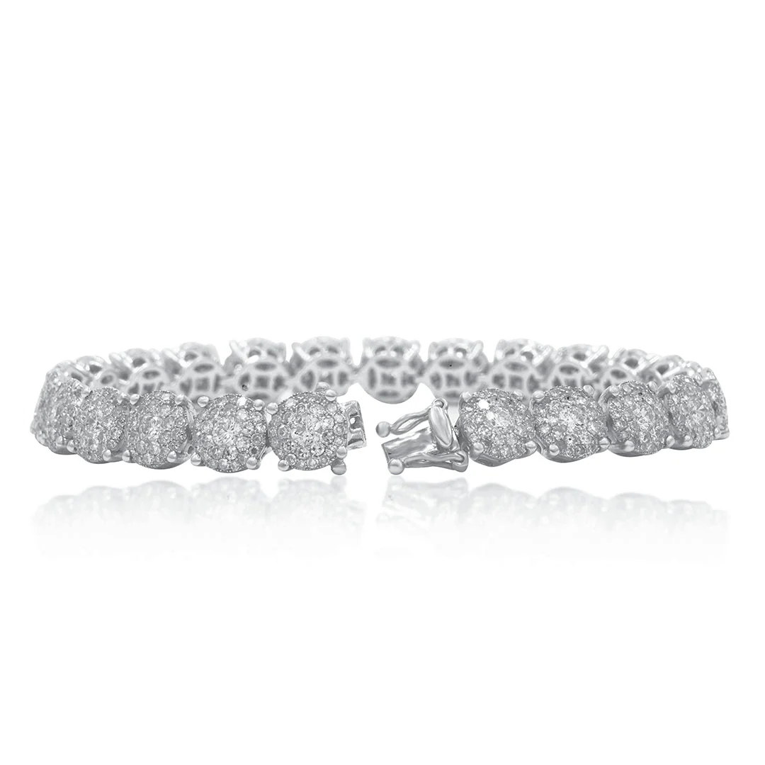 14K White Gold Round Cluster Diamond Bracelet 6.50ct - Image 3