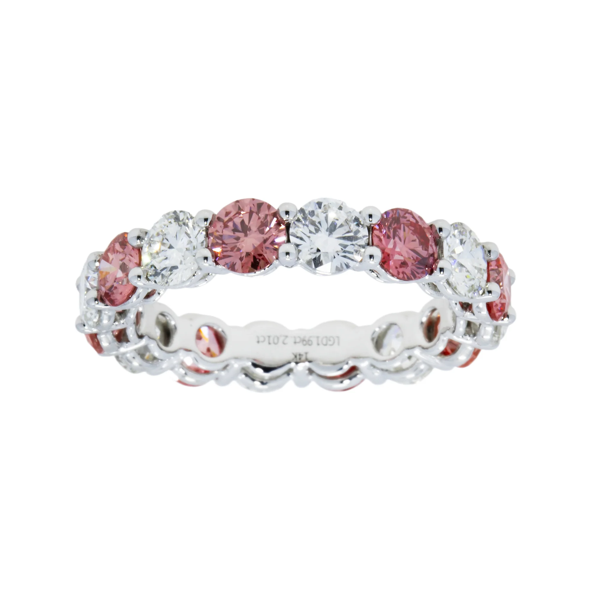 14K White Gold Round Cut Fancy Pink & White Diamond Eternity Ring 4.01ct