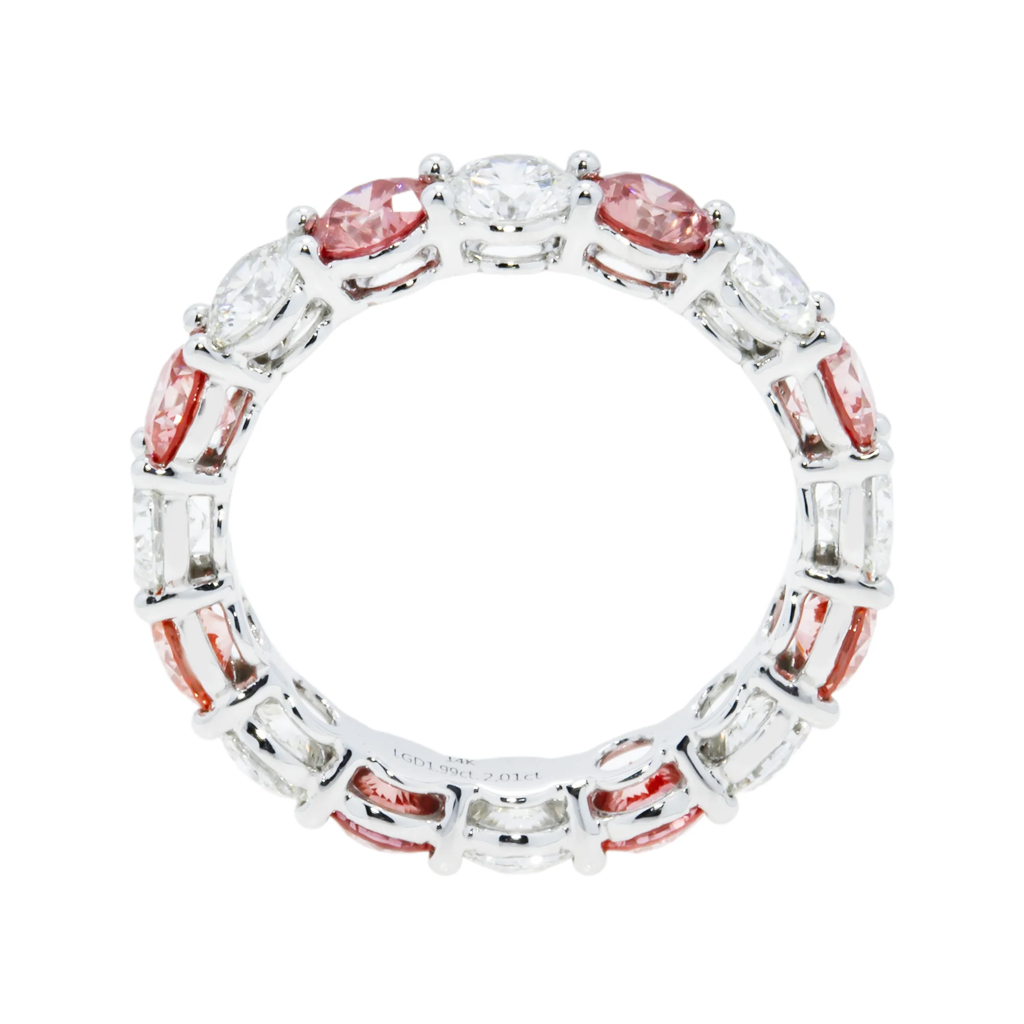 14K White Gold Round Cut Fancy Pink & White Diamond Eternity Ring 4.01ct - Image 5