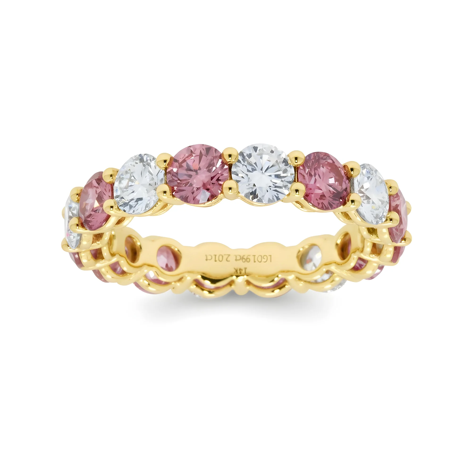 14K White Gold Round Cut Fancy Pink & White Diamond Eternity Ring 4.01ct - Image 6