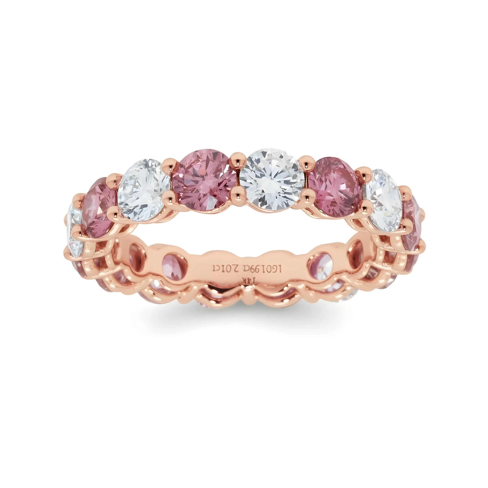 14K White Gold Round Cut Fancy Pink & White Diamond Eternity Ring 4.01ct - Image 8
