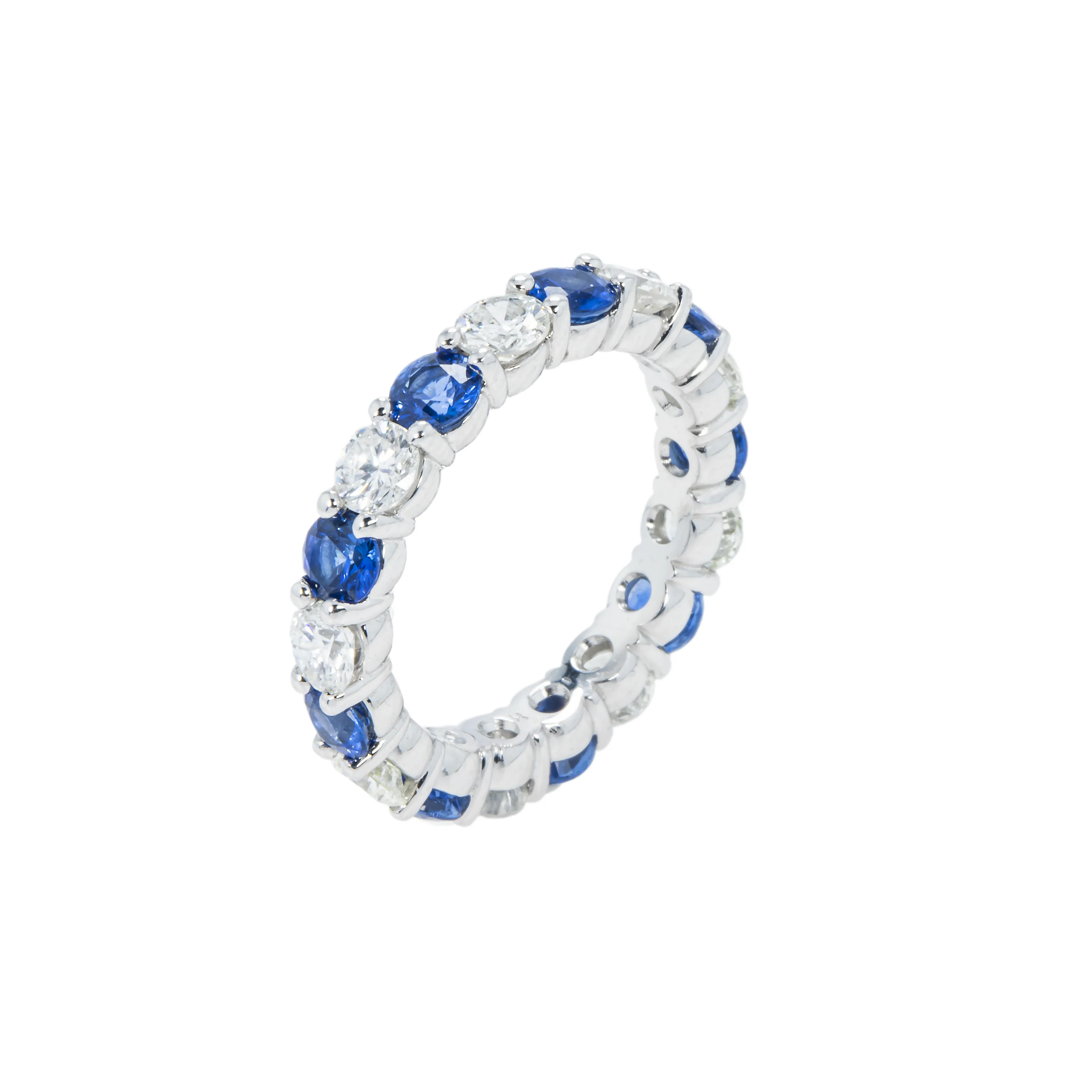 14K White Gold Round Sapphire & Diamond Eternity Ring 3.73ctw (size 6-8) - Image 3