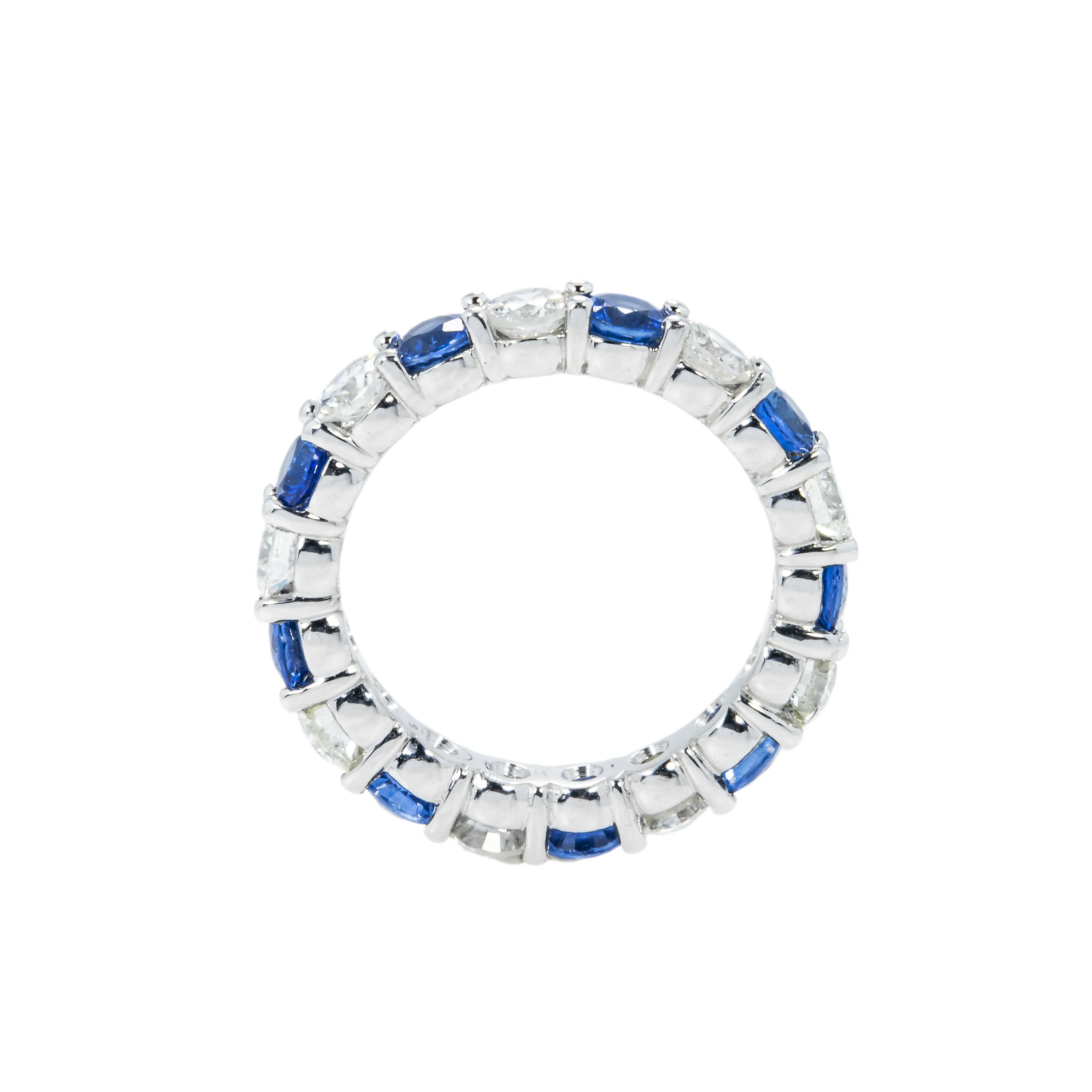 14K White Gold Round Sapphire & Diamond Eternity Ring 3.73ctw (size 6-8) - Image 4