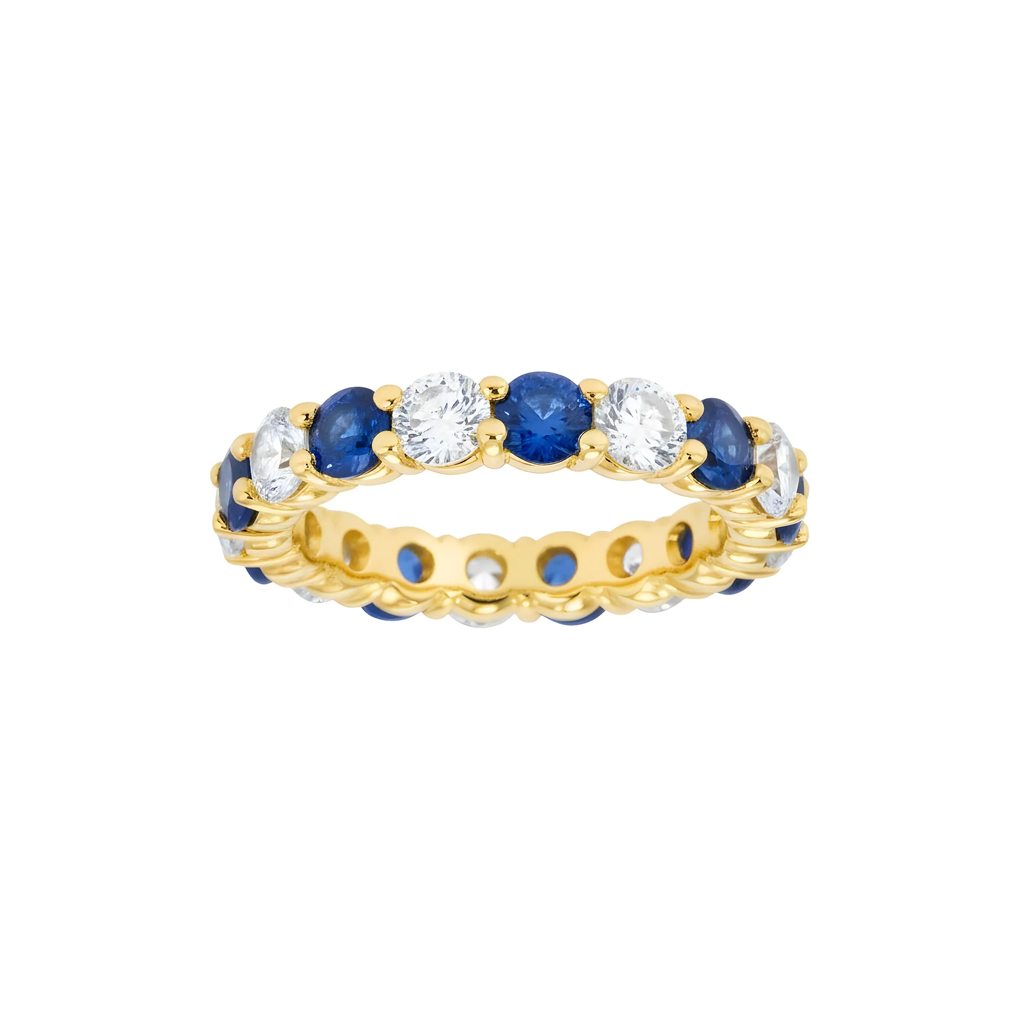 14K White Gold Round Sapphire & Diamond Eternity Ring 3.73ctw (size 6-8) - Image 5