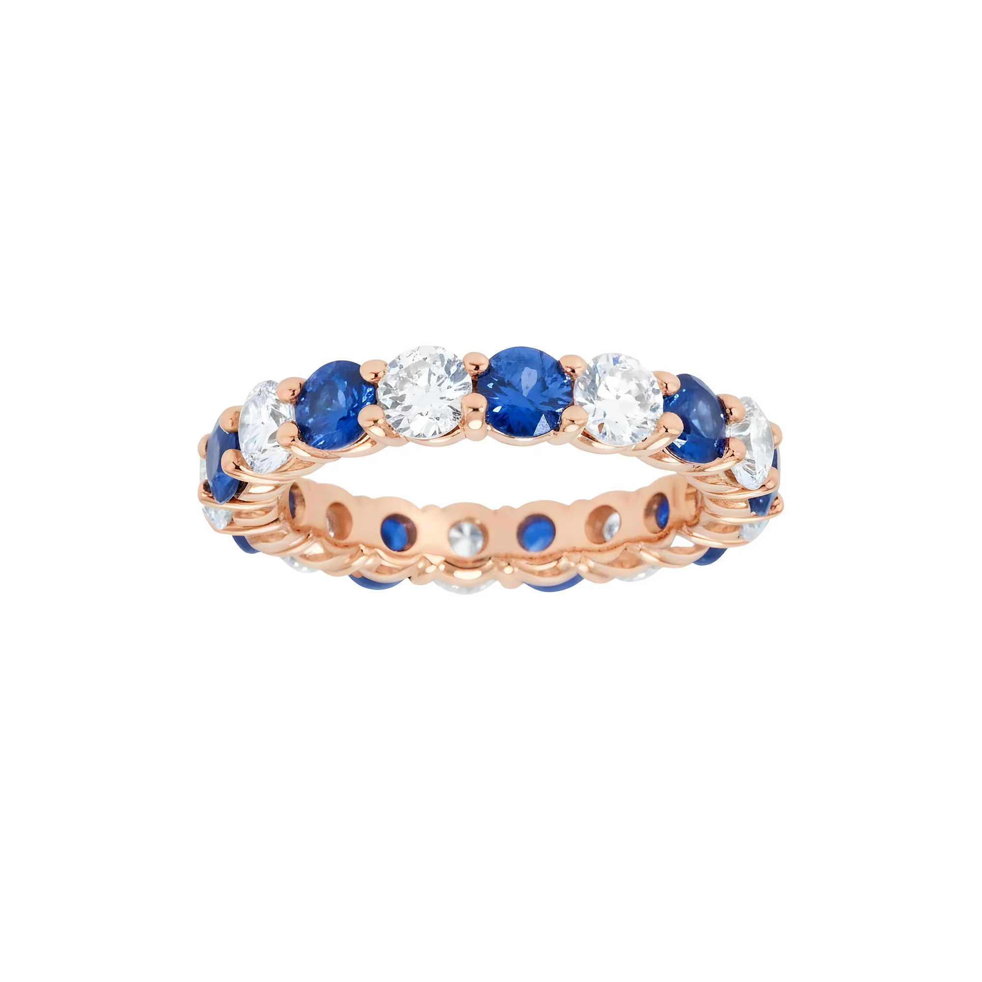 14K White Gold Round Sapphire & Diamond Eternity Ring 3.73ctw (size 6-8) - Image 7