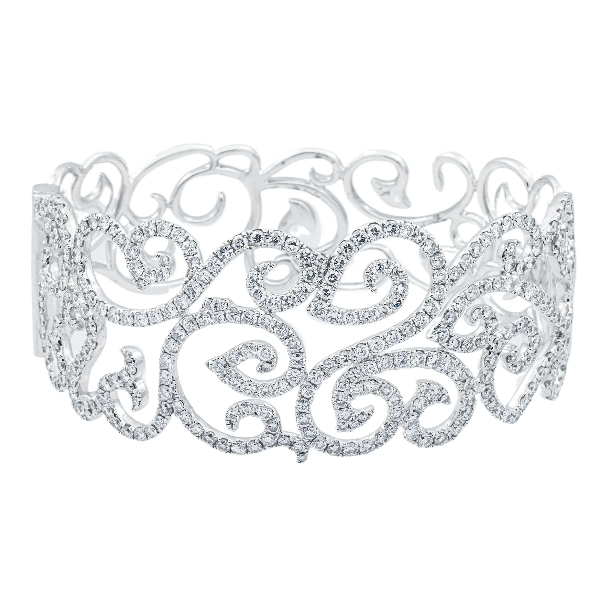 14K White Gold Round Diamond Bangle Bracelet 7.48ct