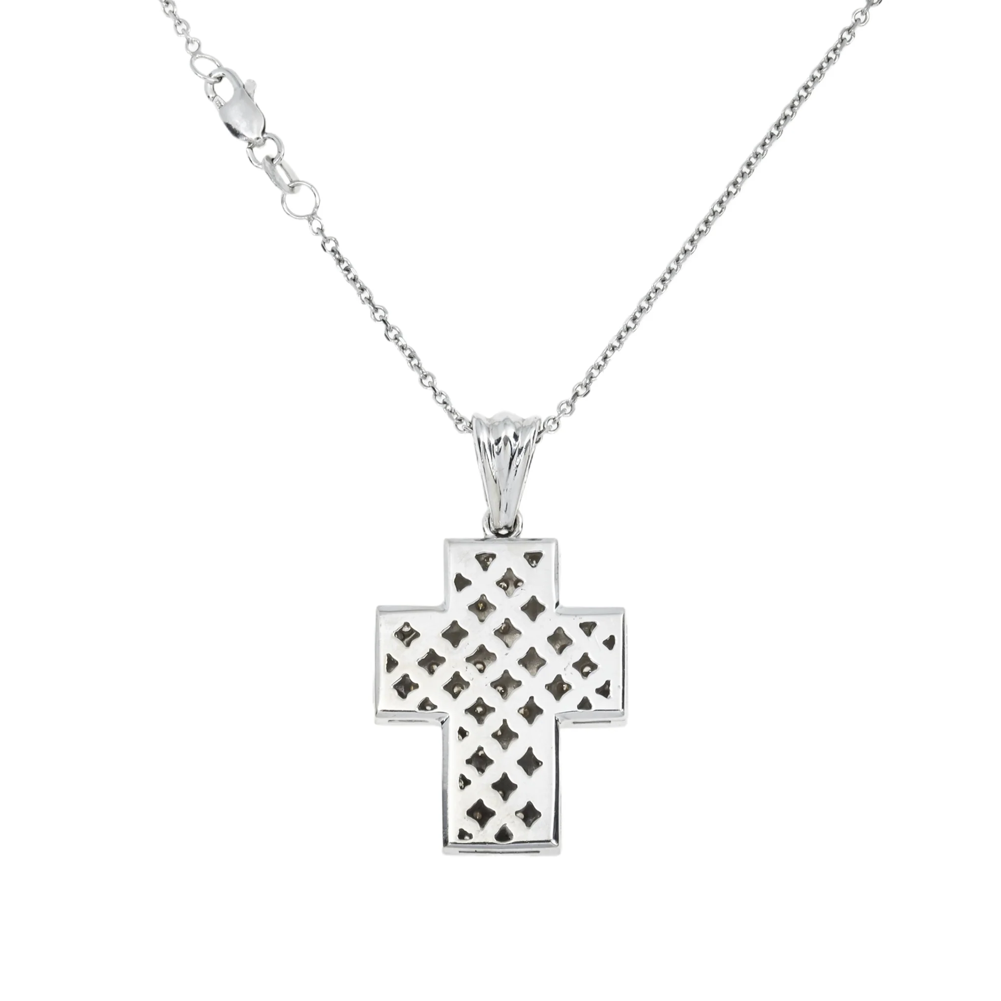 14K White Gold Round Diamond Cross Pendant & Chain Necklace 1.39ct - Image 4
