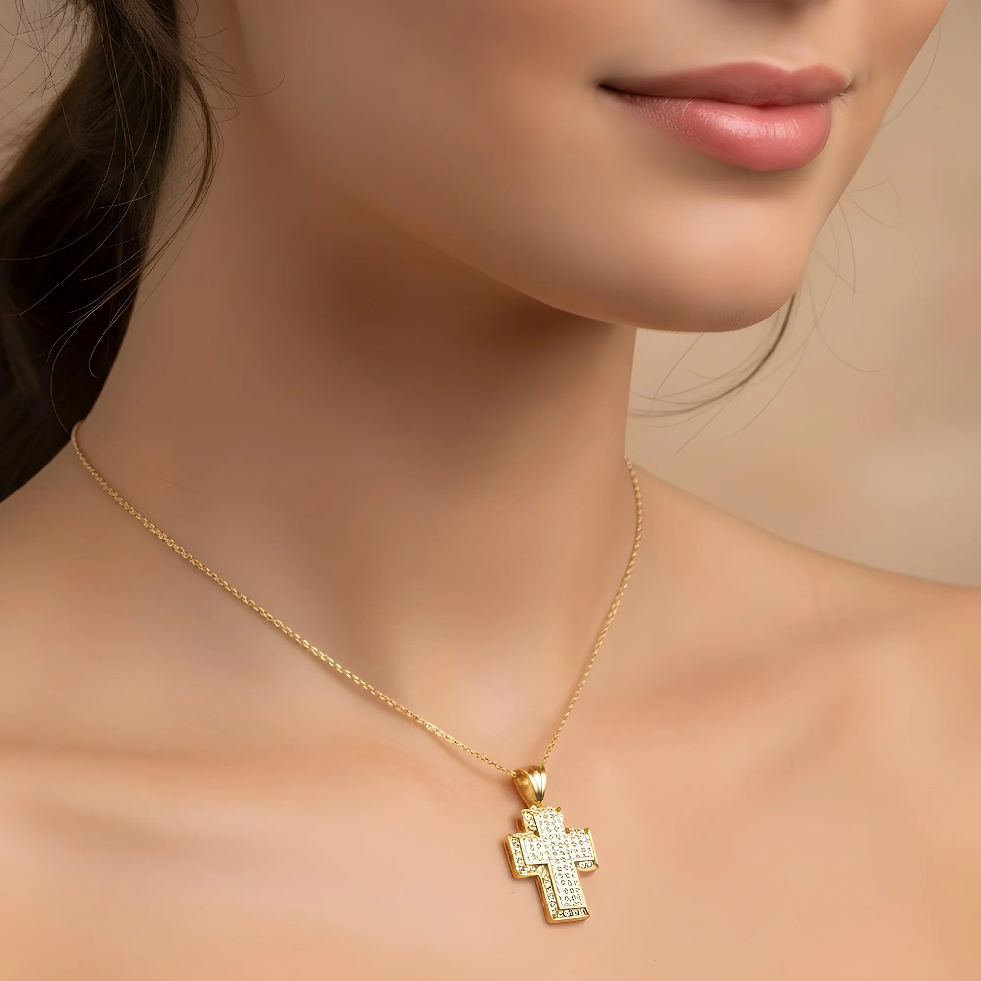 14K White Gold Round Diamond Cross Pendant & Chain Necklace 1.39ct - Image 6