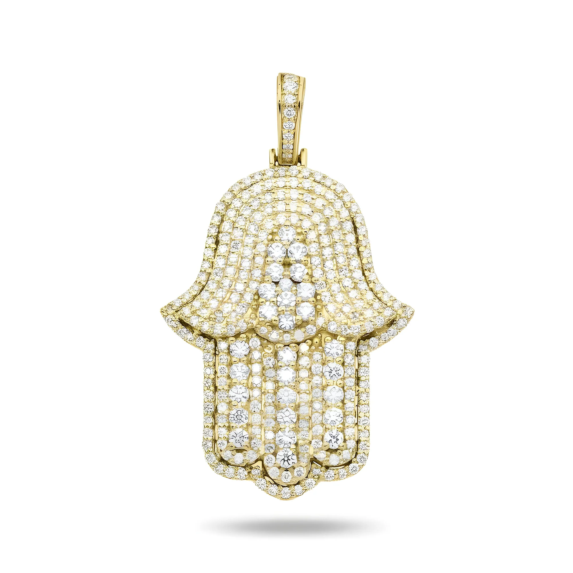 14K White Gold Round Diamond Bilevel Hamsa Pendant 4.0ct - Image 6