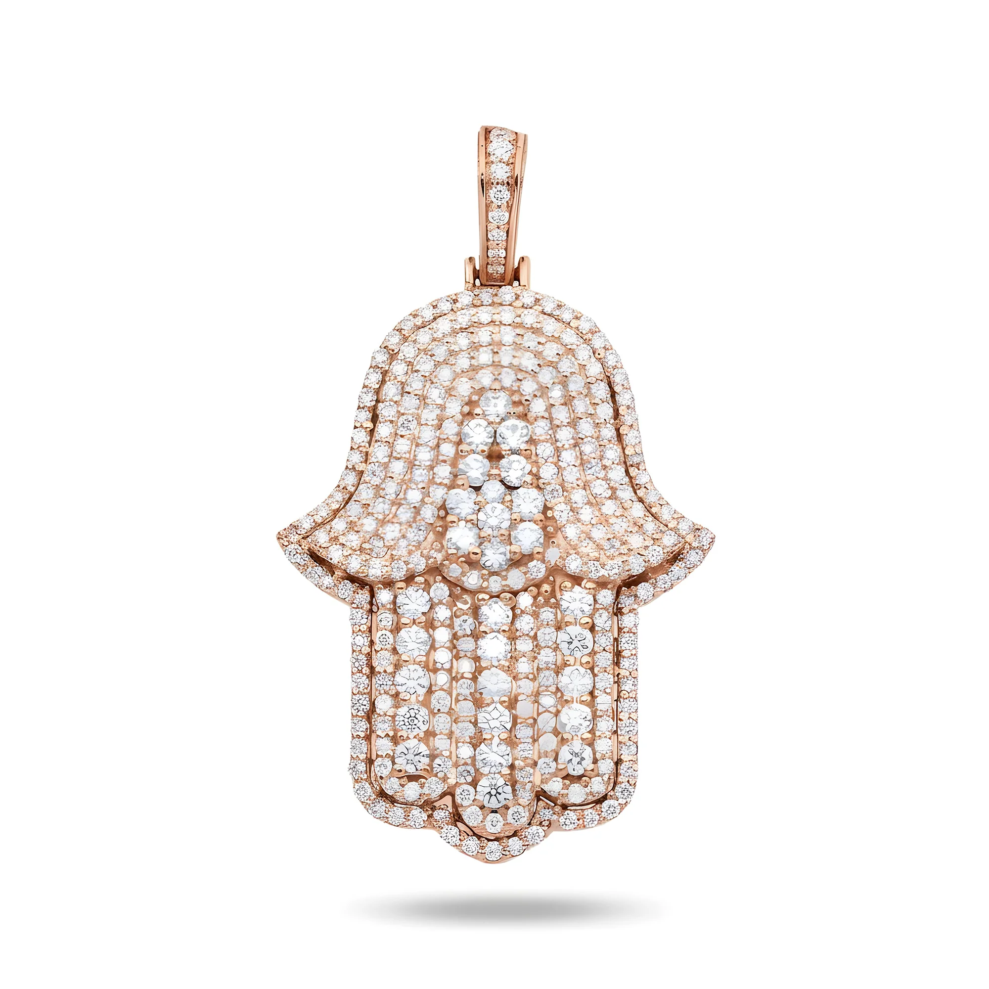 14K White Gold Round Diamond Bilevel Hamsa Pendant 4.0ct - Image 8