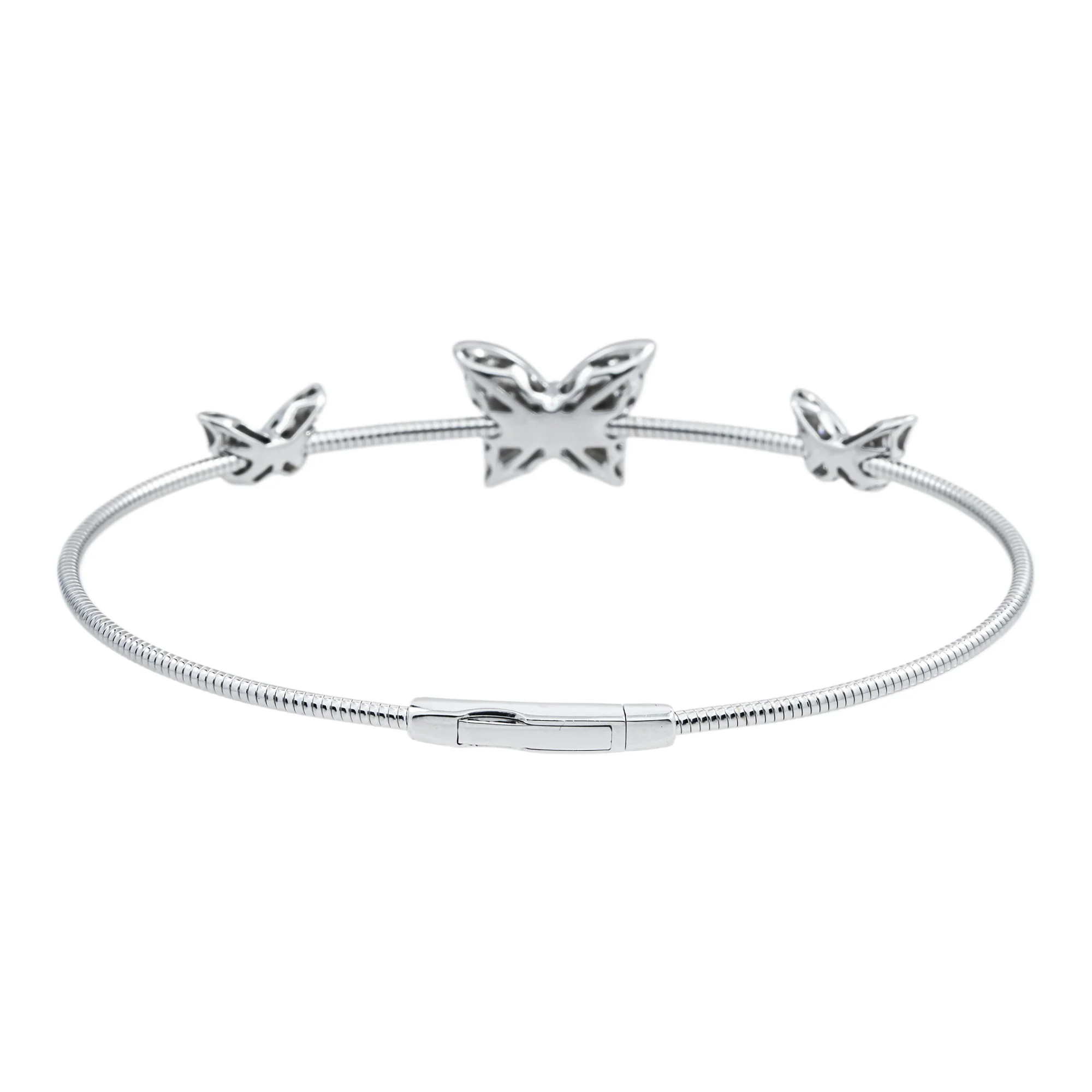 14K White Gold Round Diamond Butterfly Shaped Satellite Bangle Bracelet 0.50ct - Image 3
