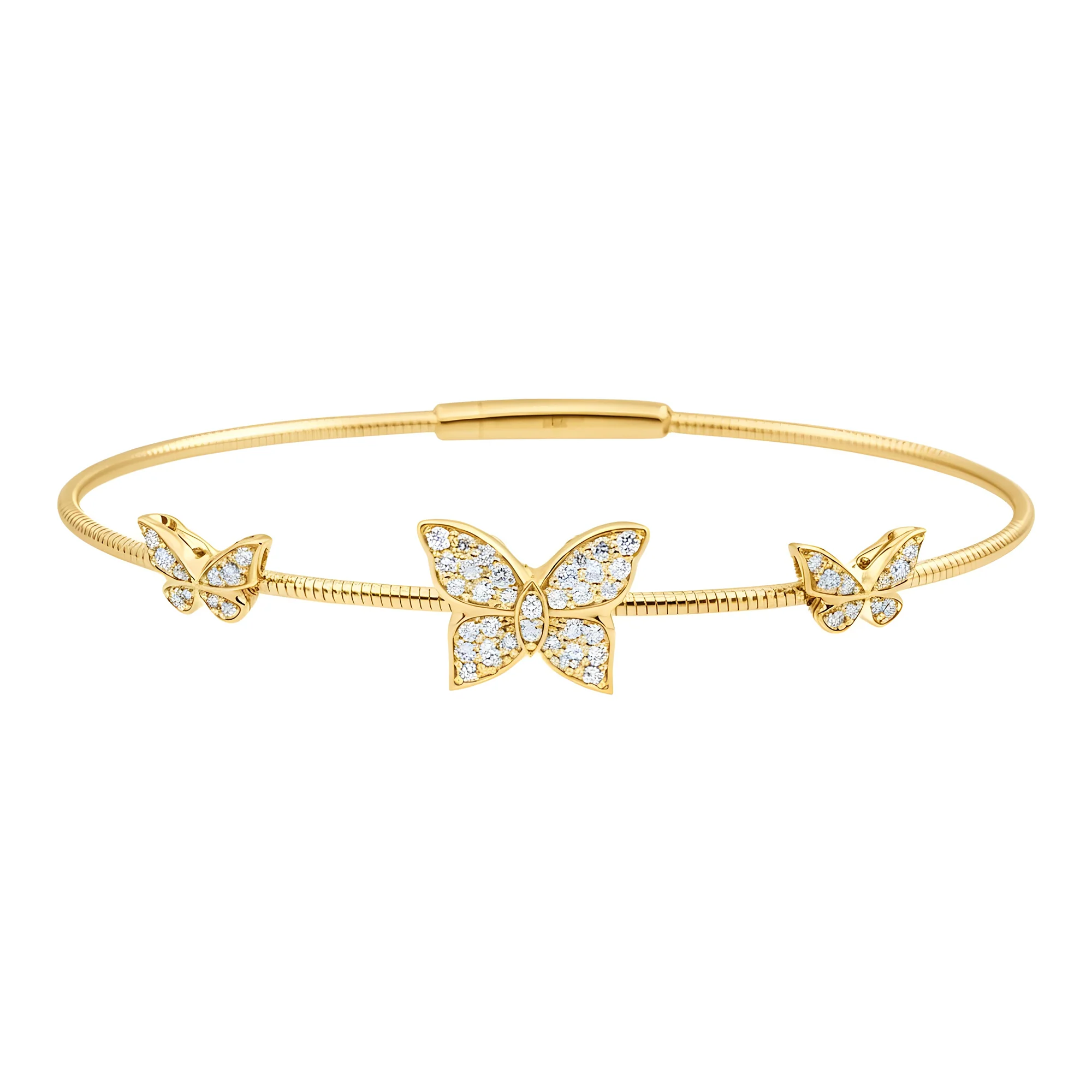 14K White Gold Round Diamond Butterfly Shaped Satellite Bangle Bracelet 0.50ct - Image 4
