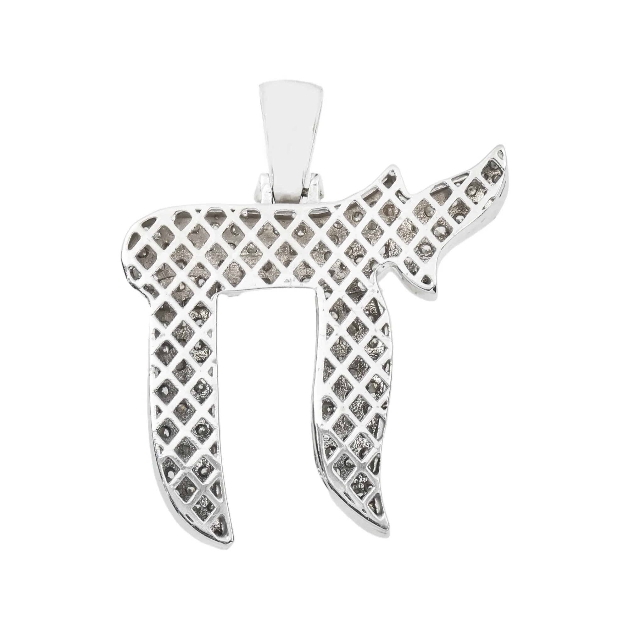 14K White Gold Round Diamond Chai Pendant 2.70ct - Image 5