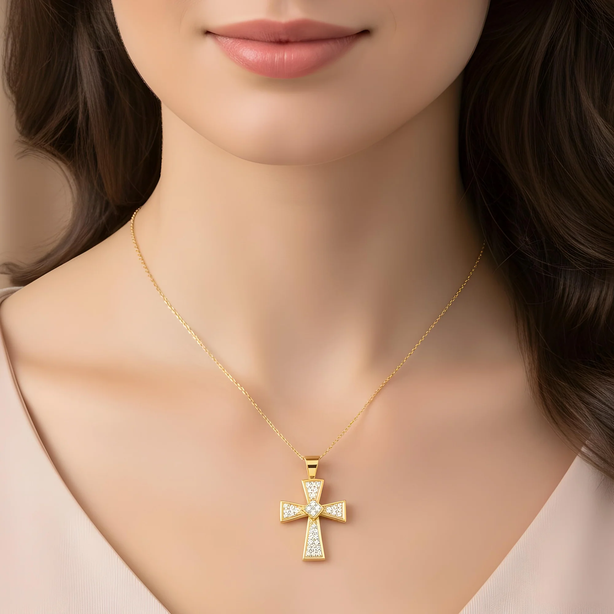 14K White Gold Round Diamond Cross Pendant & Chain Necklace 0.46ct - Image 6