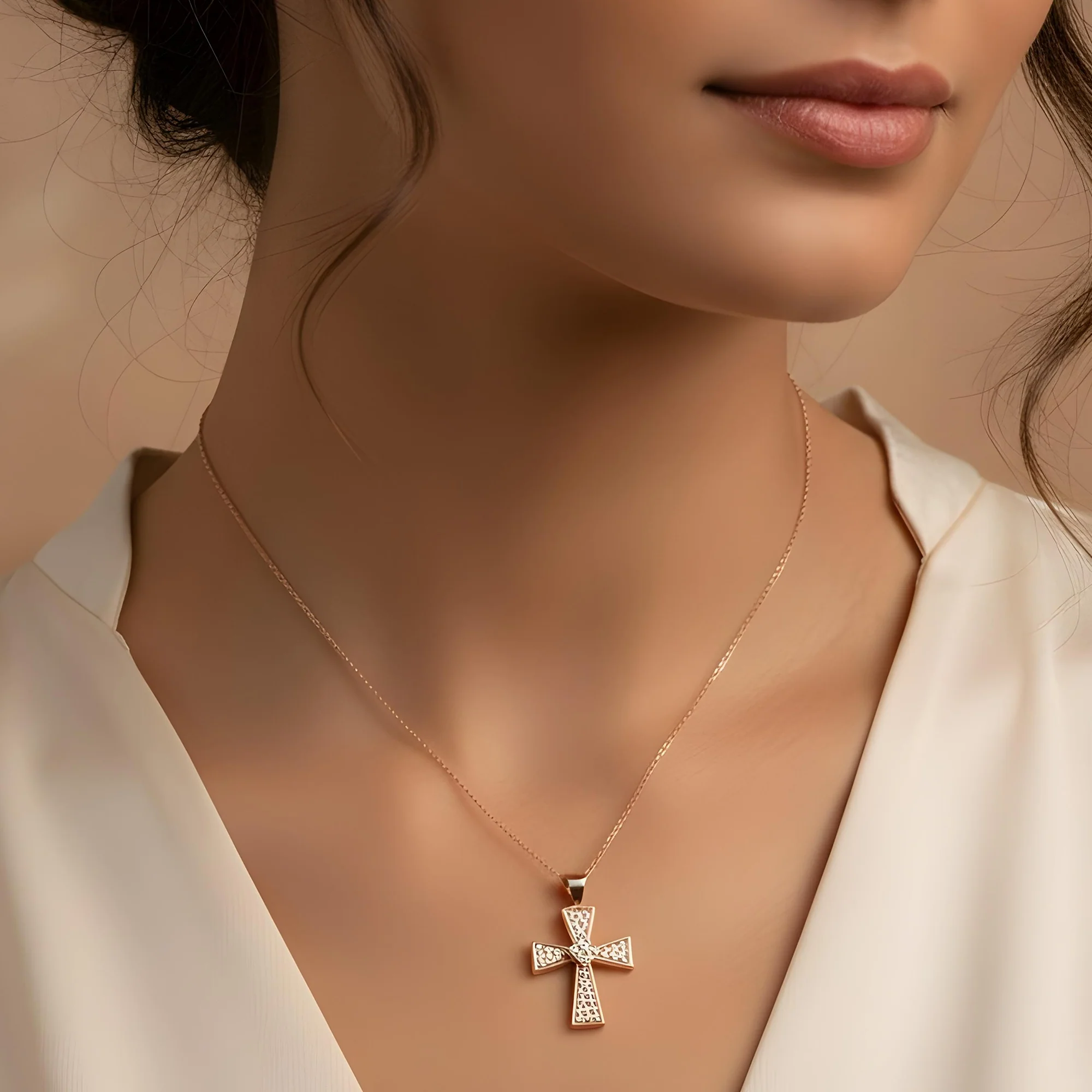 14K White Gold Round Diamond Cross Pendant & Chain Necklace 0.46ct - Image 8