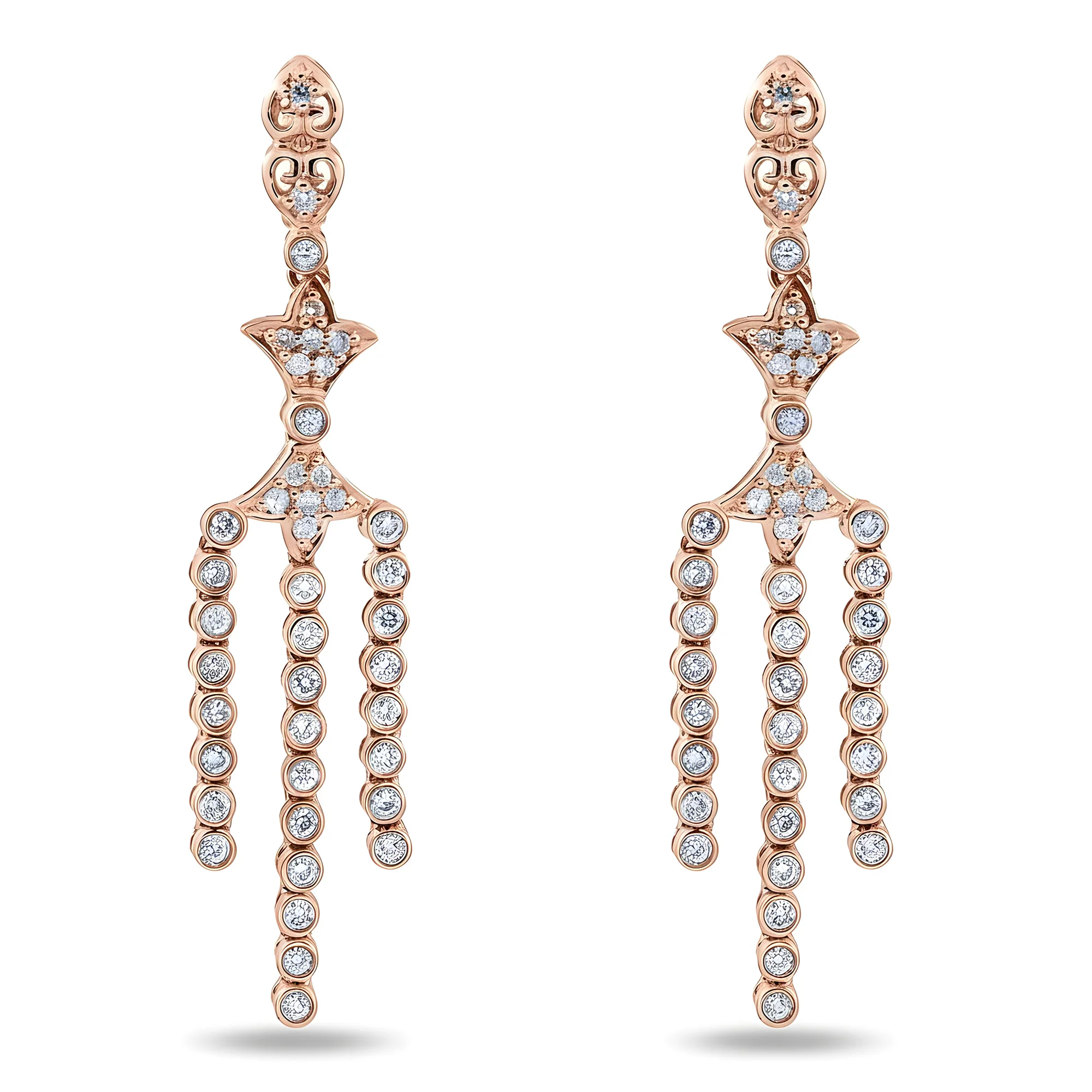 14K White Gold Round Diamond Dagger Drop Earrings 1.02ctw - Image 6