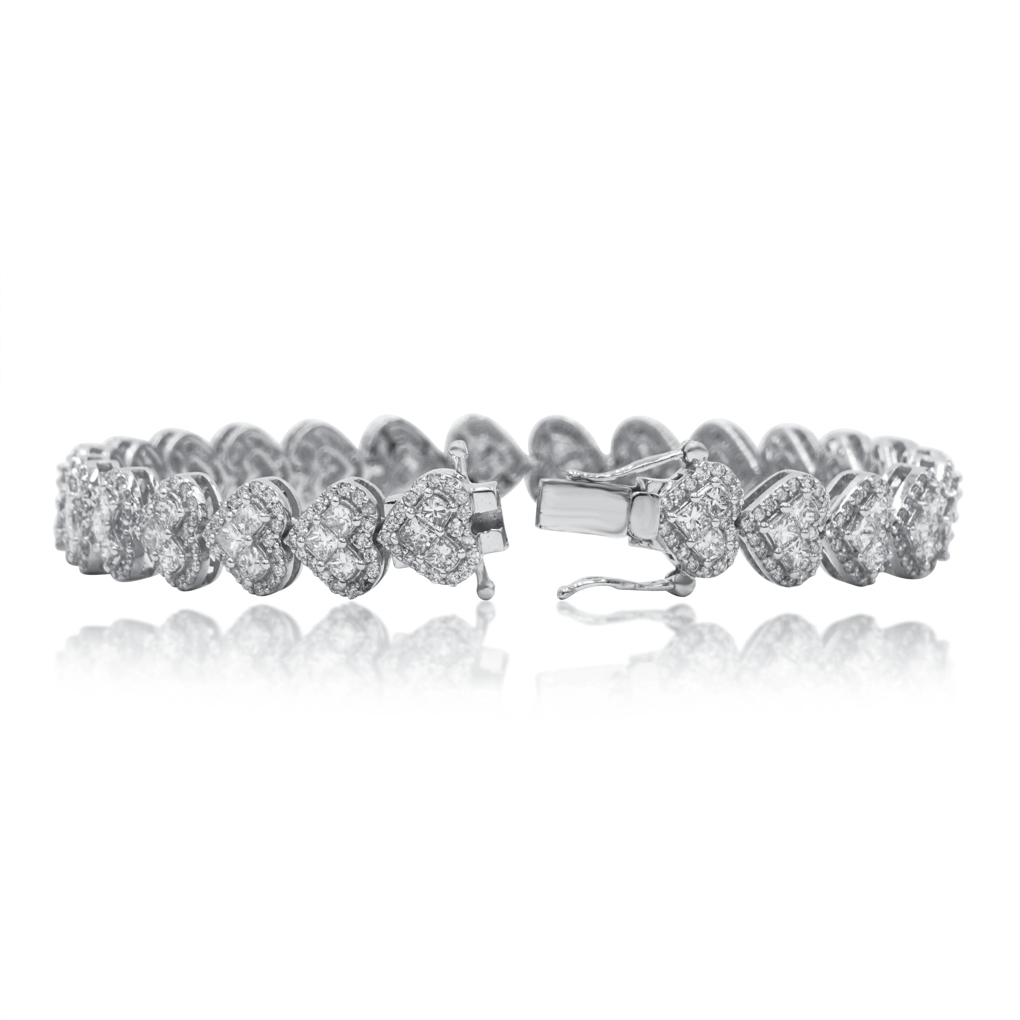 14K White Gold Princess Cut Diamond Heart Shaped Bracelet 7.97ct - Image 3
