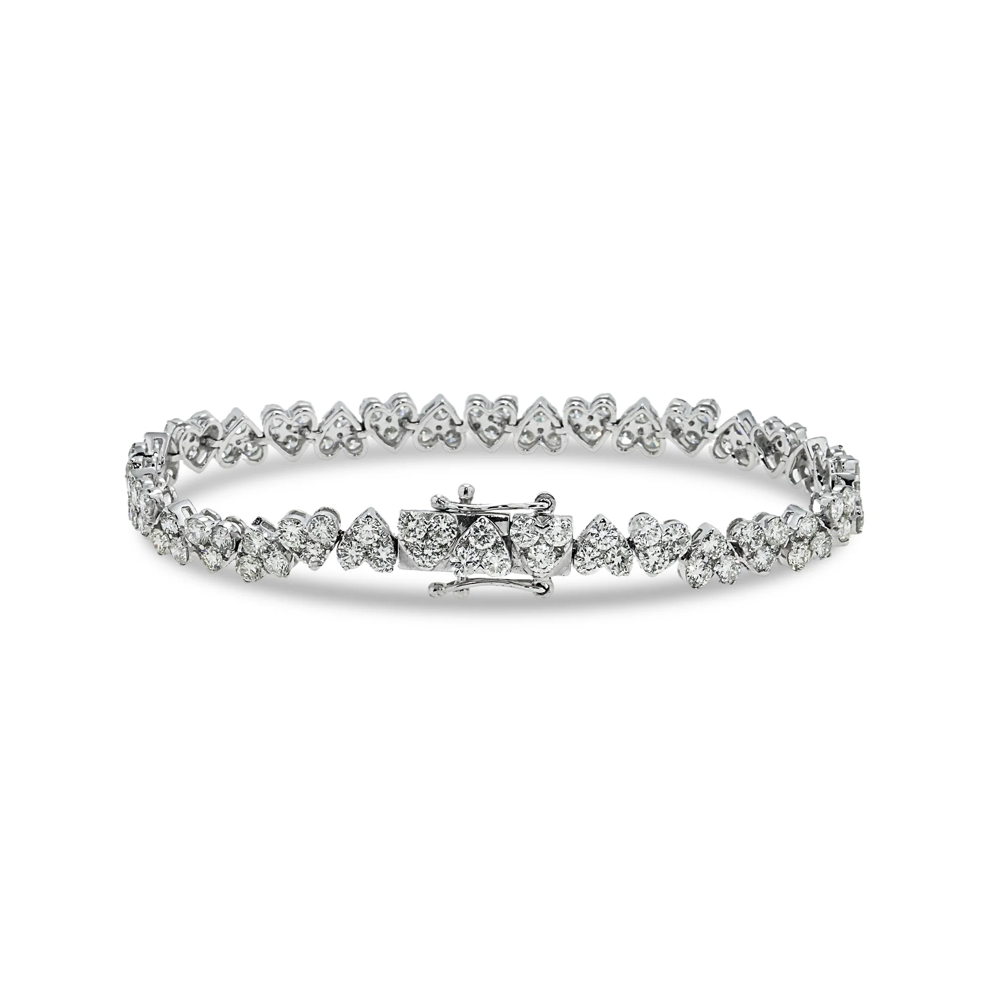 14K White Gold Round Diamond Heart Shaped Bracelet 8.90ct - Image 3