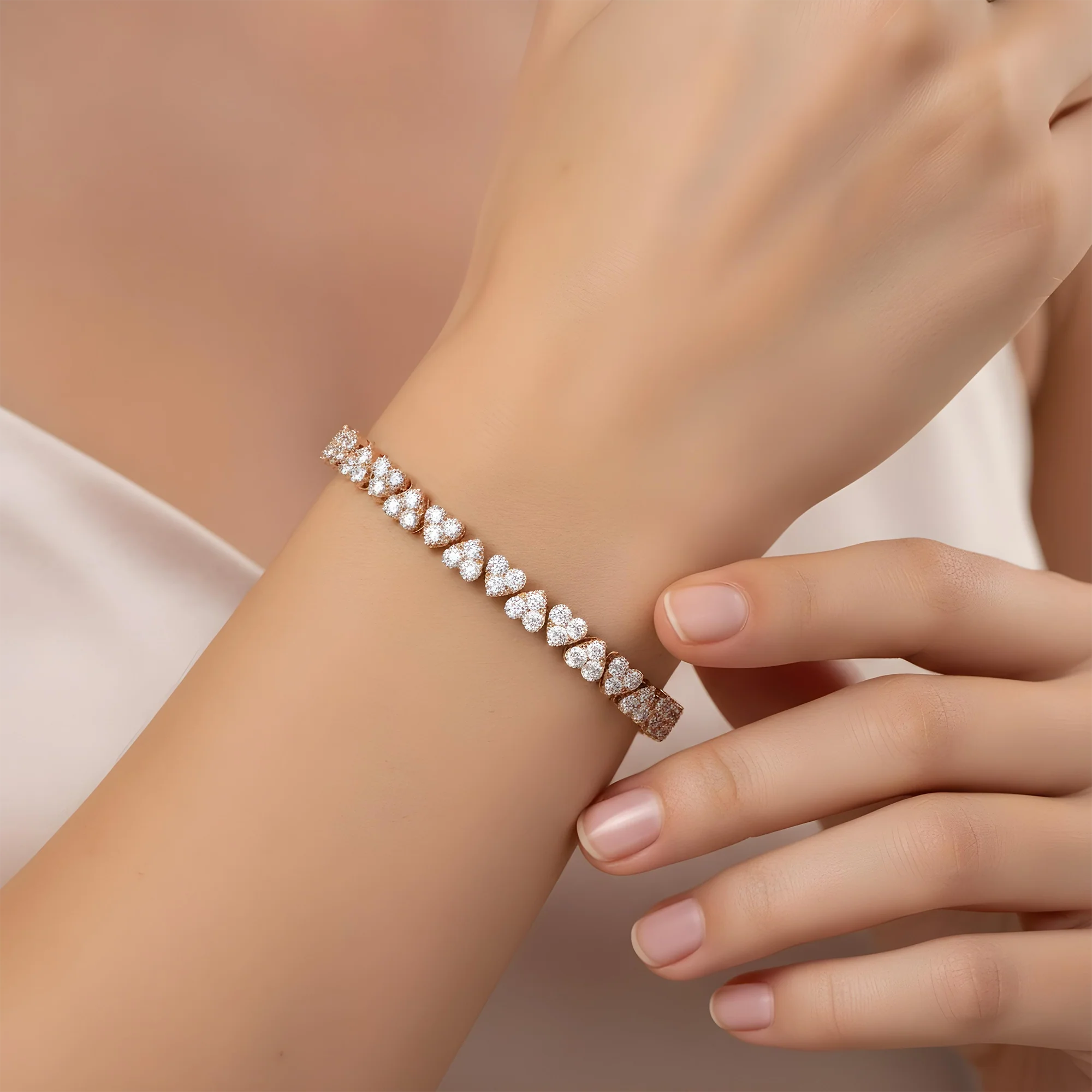 14K White Gold Round Diamond Heart Shaped Bracelet 8.90ct - Image 8