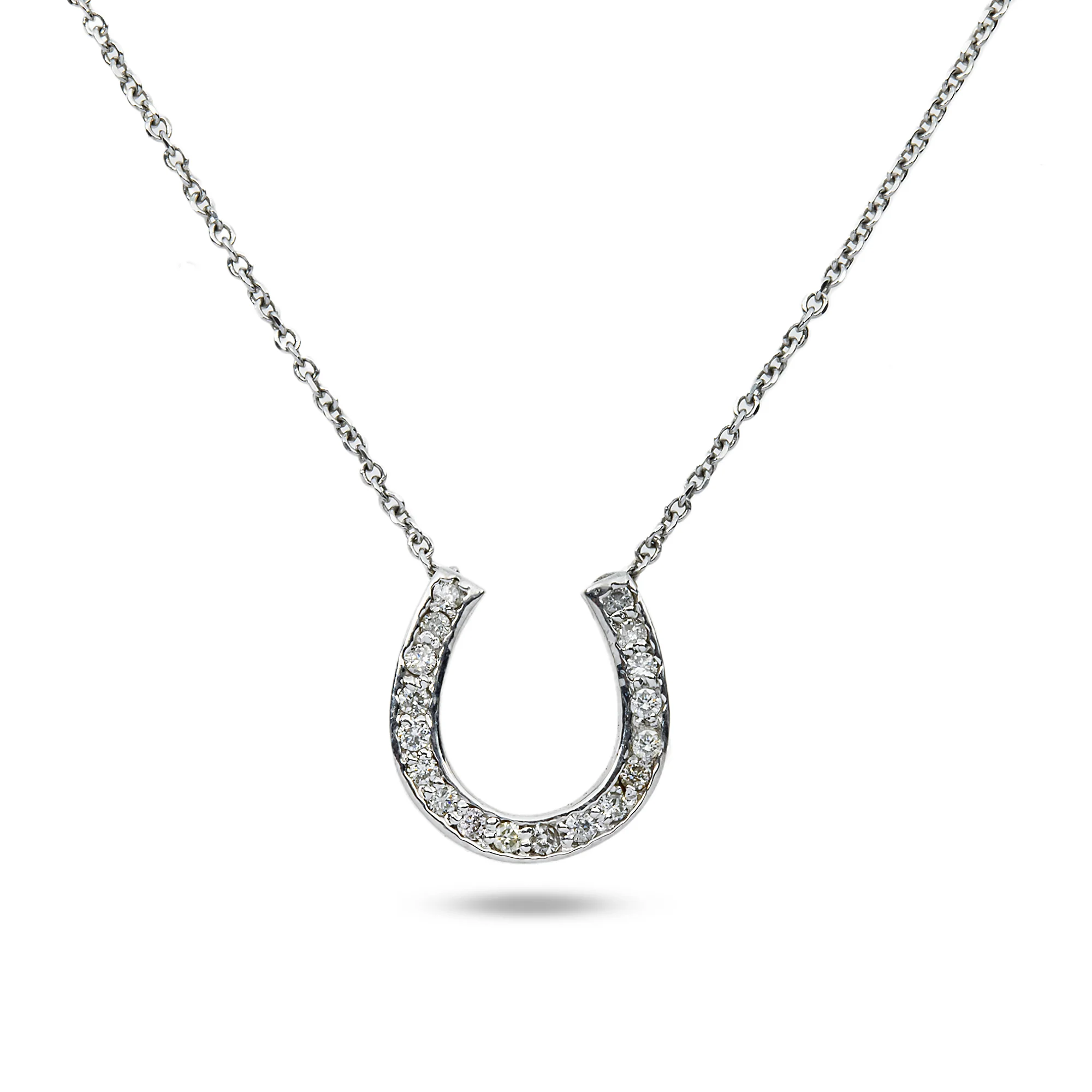 14K White Gold Round Diamond Horseshoe Pendant Necklace 0.45ct