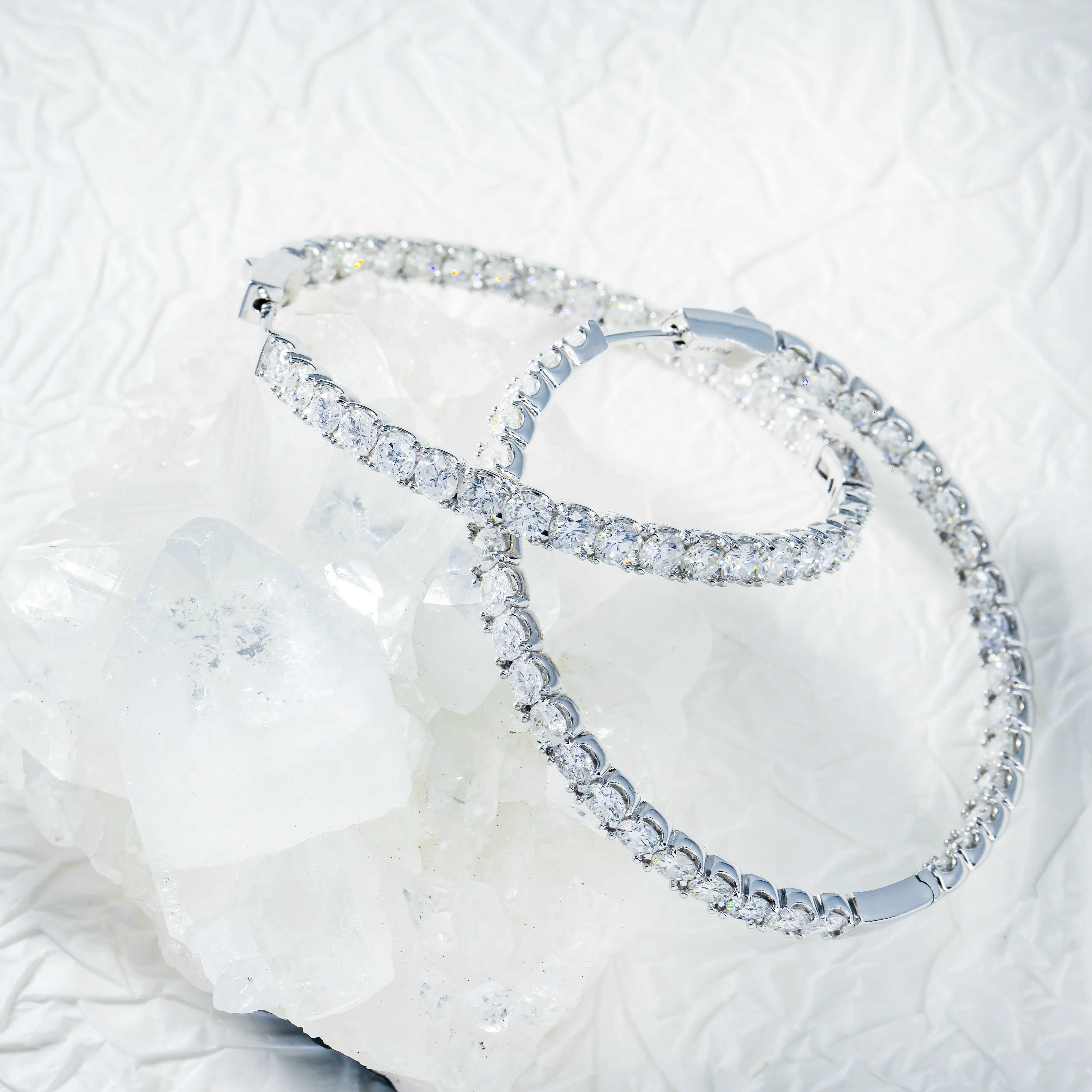 14K White Gold Round Diamond Inside Out Hoop Earrings 11.60ctw - Image 3
