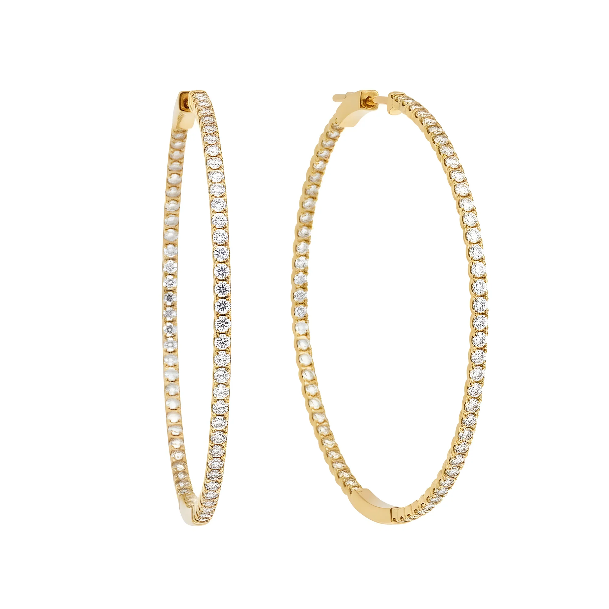 14K White Gold Round Diamond Inside Out Hoop Earrings 3.75ctw - Image 4