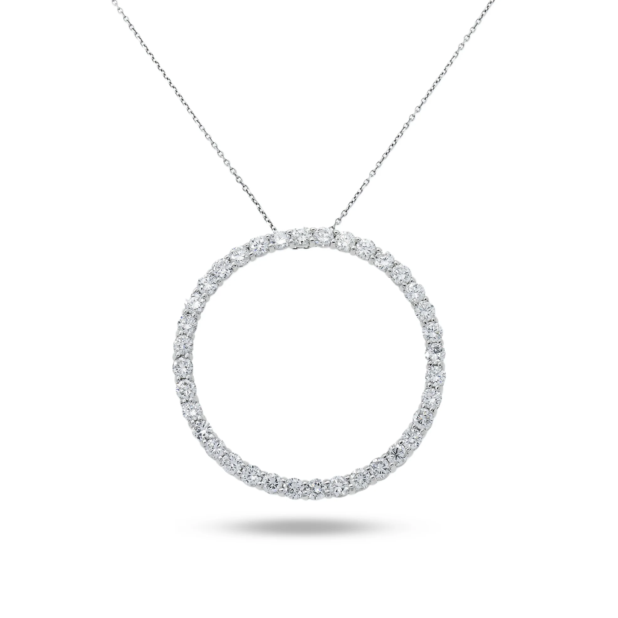 14K White Gold Round Diamond Karma Circle Necklace 6.0ct