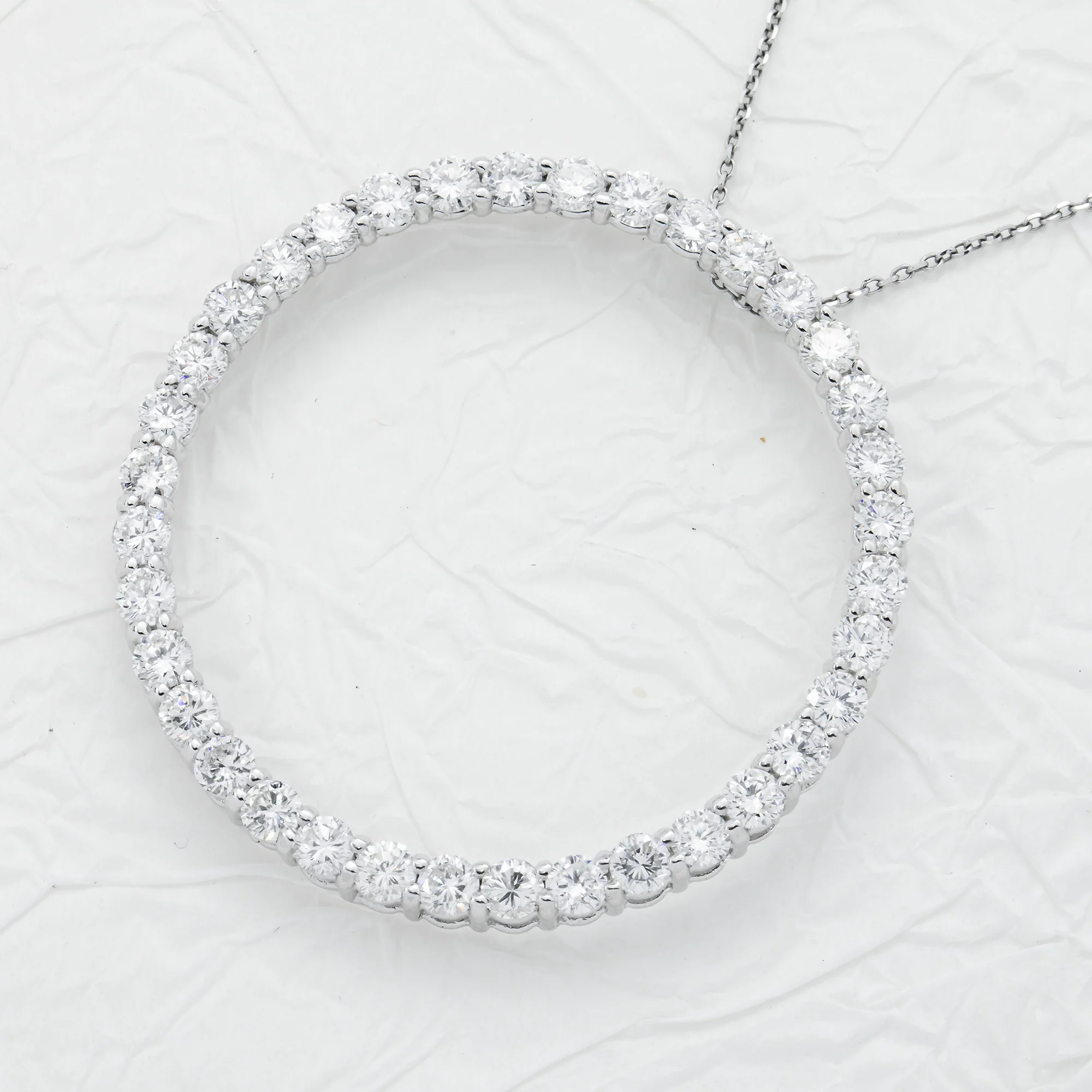 14K White Gold Round Diamond Karma Circle Necklace 6.0ct - Image 2