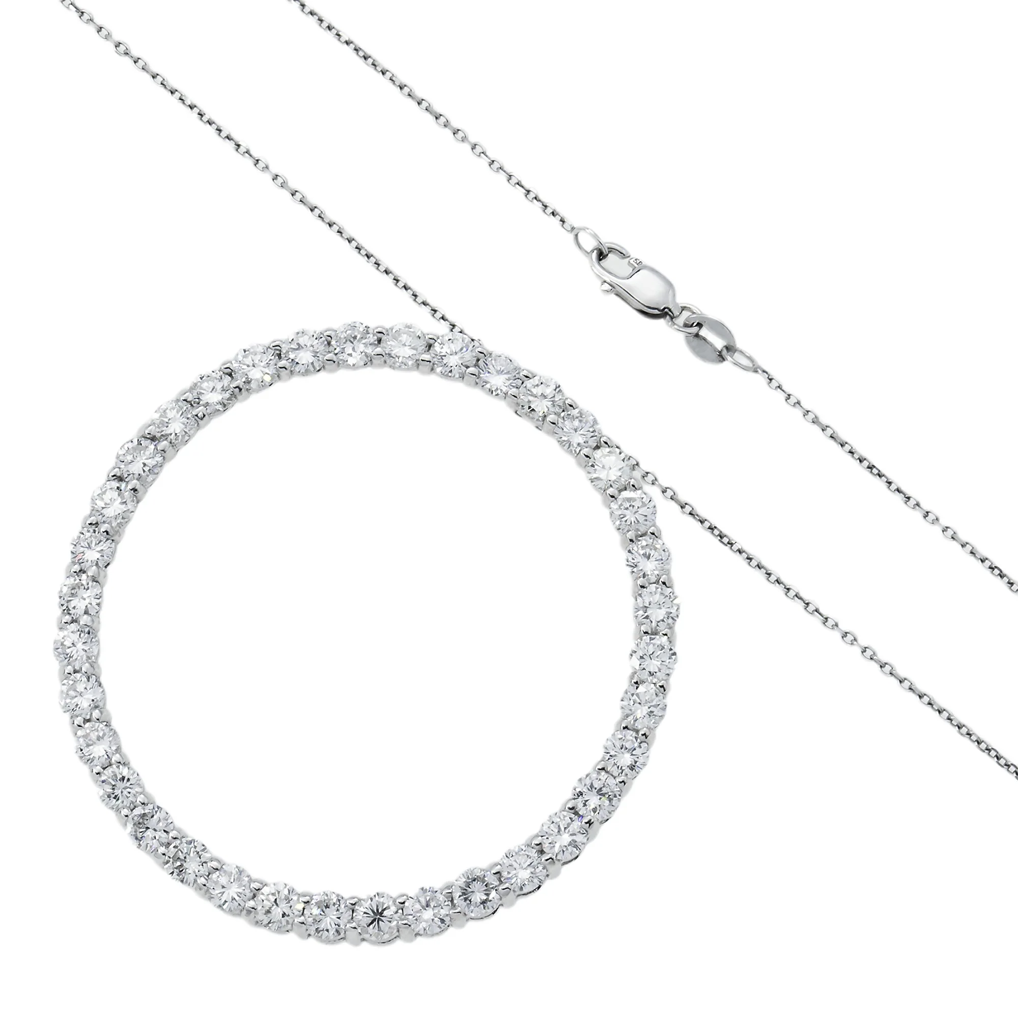 14K White Gold Round Diamond Karma Circle Necklace 6.0ct - Image 3