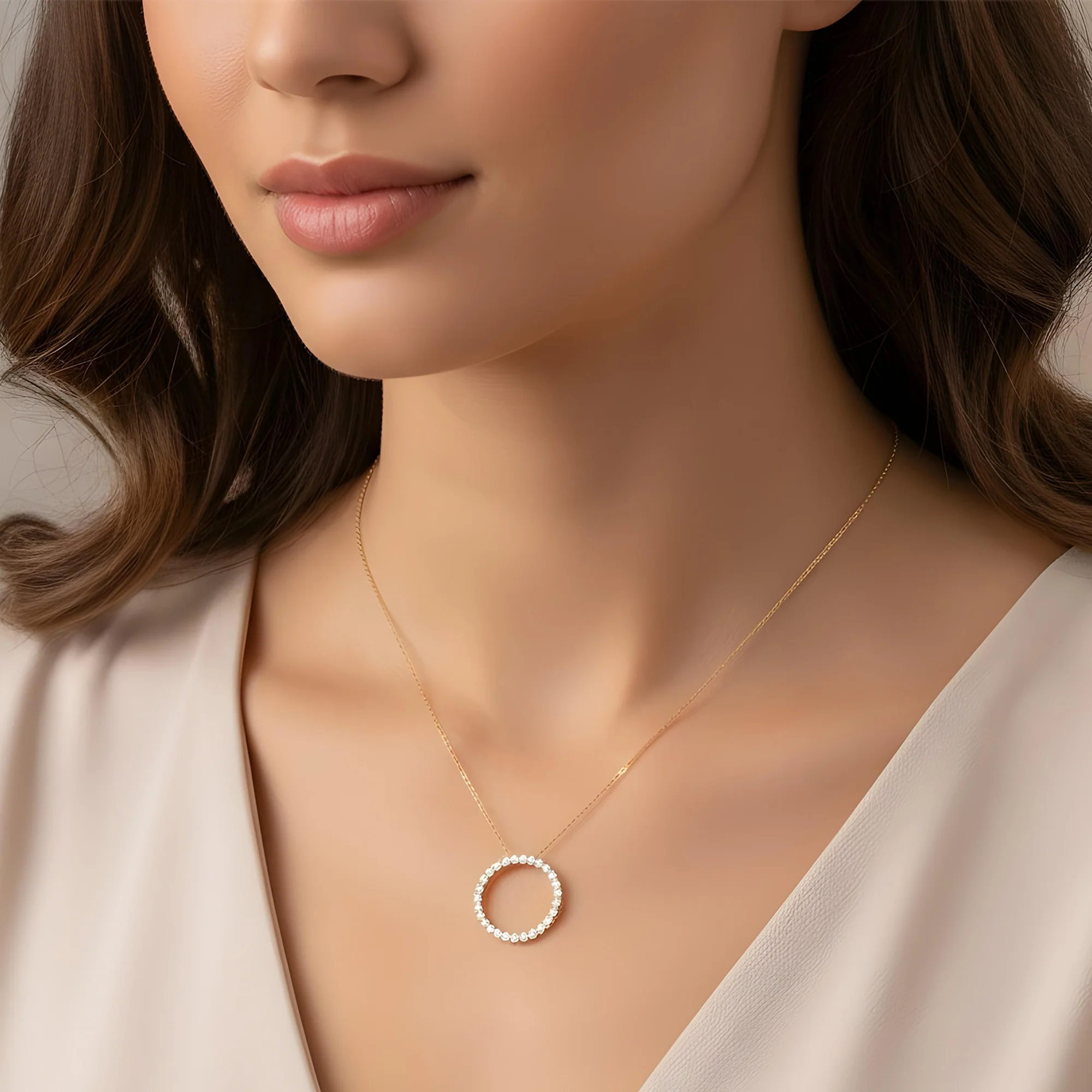 14K White Gold Round Diamond Karma Circle Necklace 6.0ct - Image 5