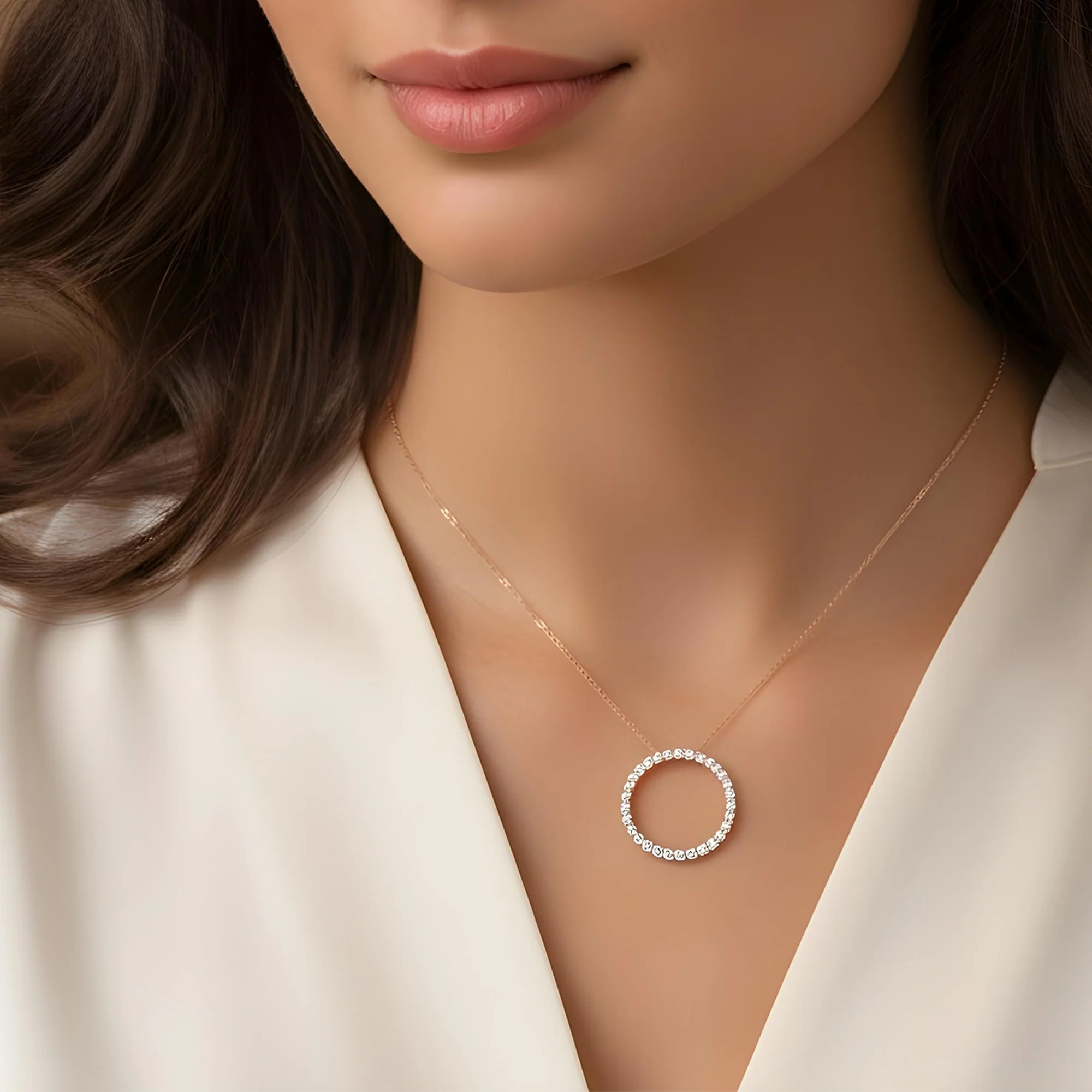 14K White Gold Round Diamond Karma Circle Necklace 6.0ct - Image 7