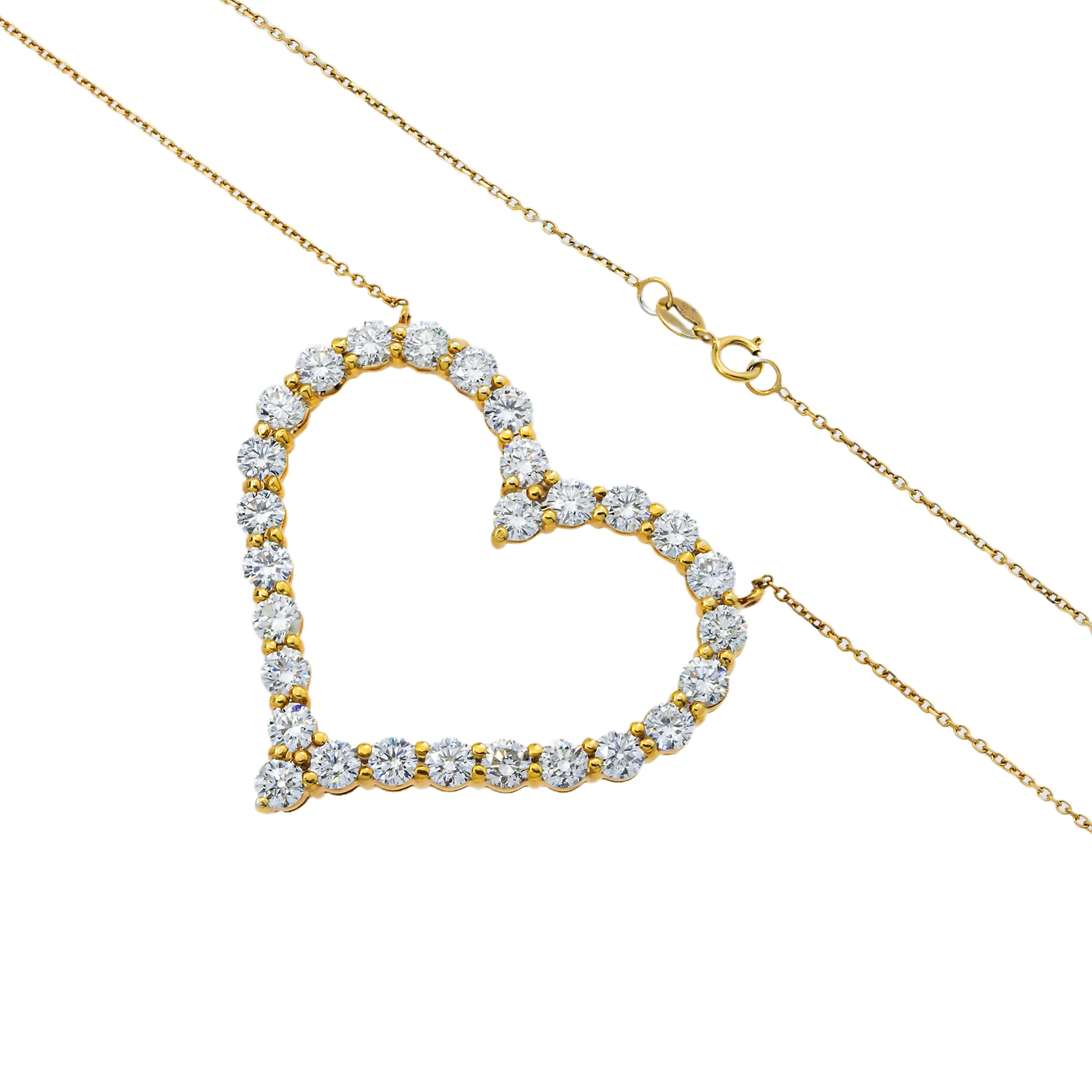 14K Yellow Gold Round Diamond Open Heart Necklace 5.82ct - Image 3