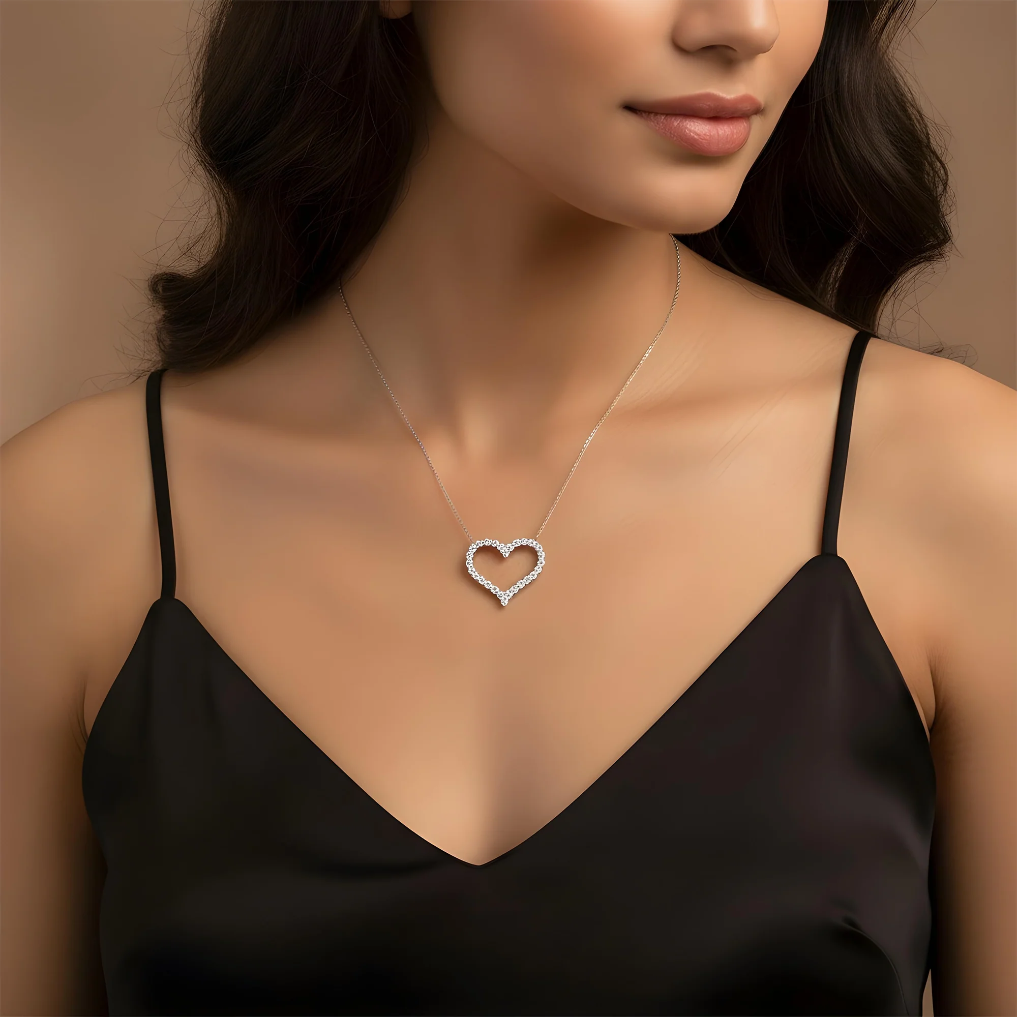 14K Yellow Gold Round Diamond Open Heart Necklace 5.82ct - Image 5