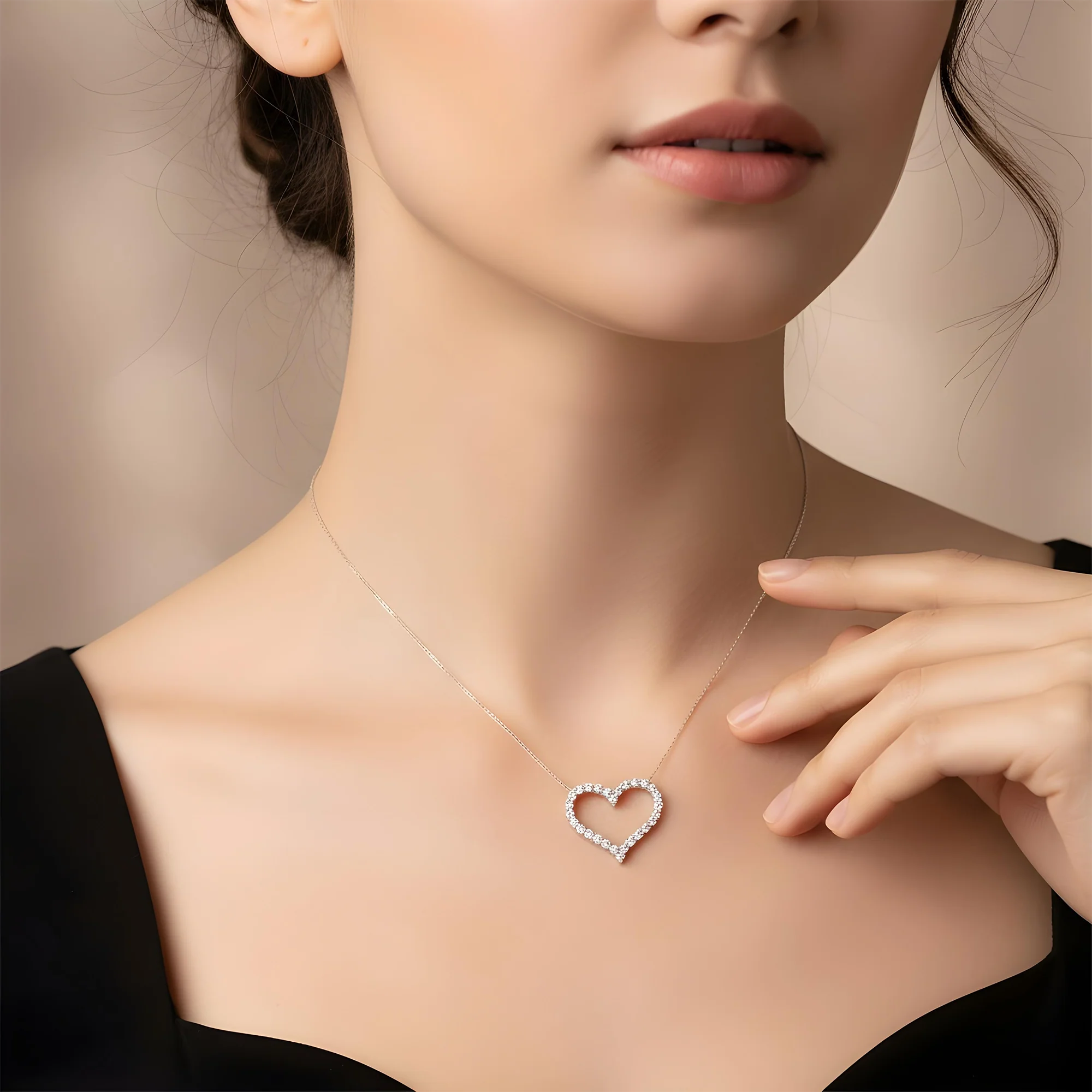 14K Yellow Gold Round Diamond Open Heart Necklace 5.82ct - Image 6