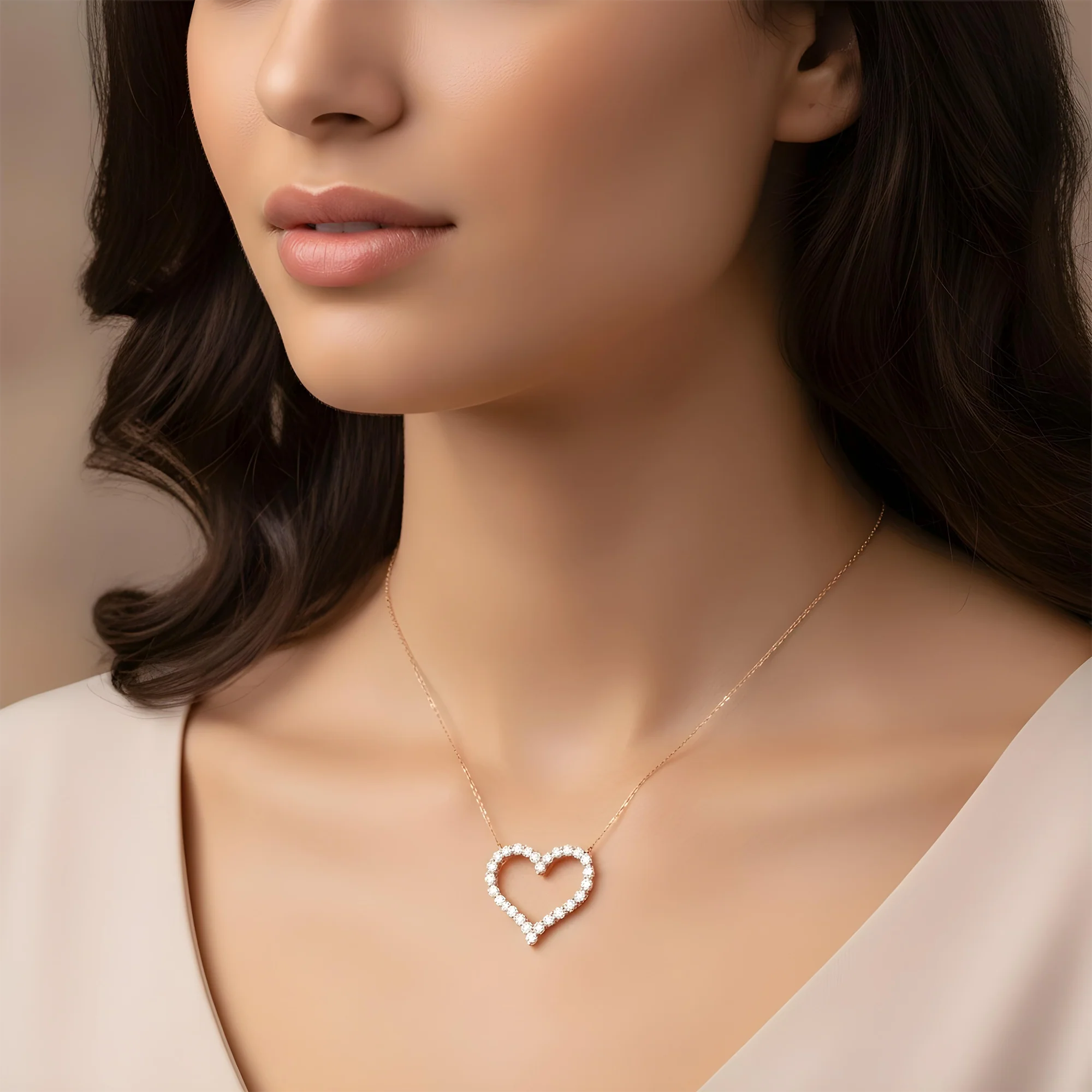 14K Yellow Gold Round Diamond Open Heart Necklace 5.82ct - Image 8