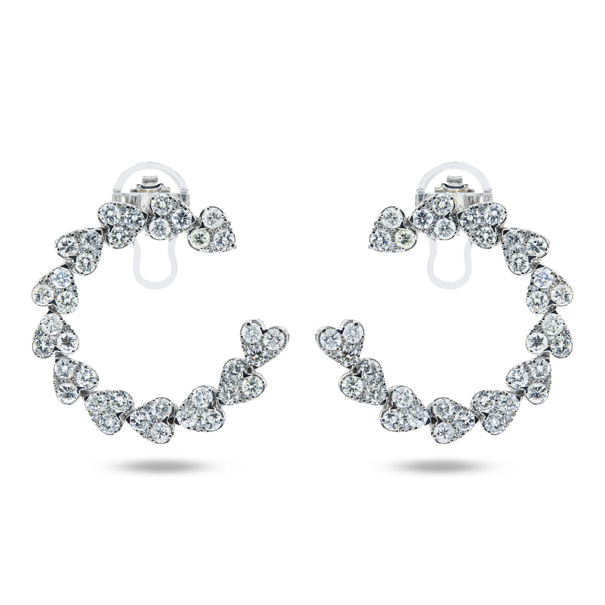 14K White Gold Round Diamond Open Hoop Heart Earrings 4.95ctw