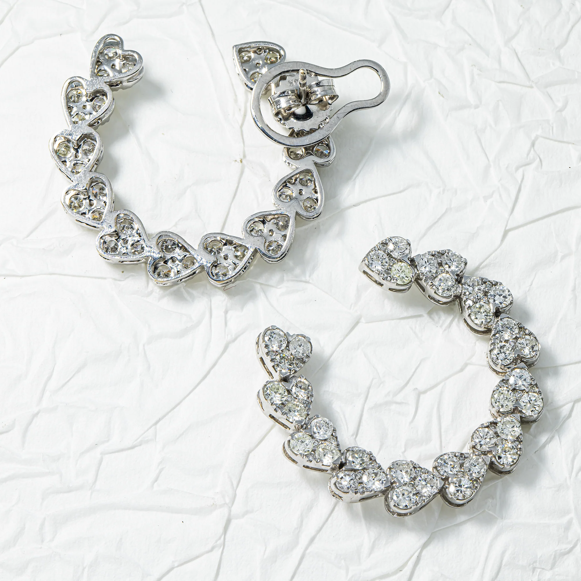 14K White Gold Round Diamond Open Hoop Heart Earrings 4.95ctw - Image 3
