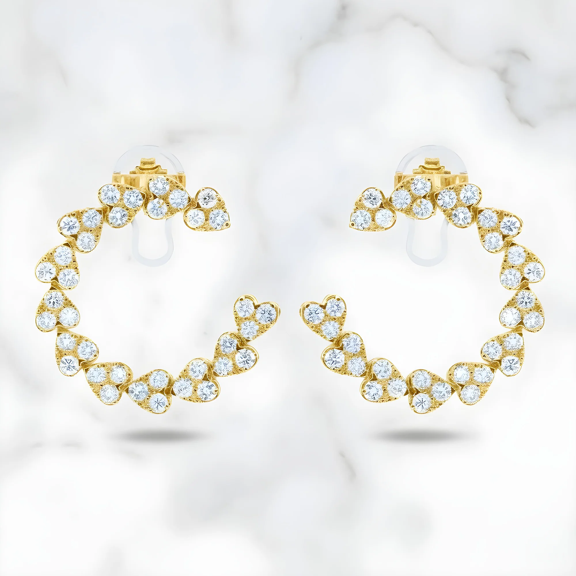 14K White Gold Round Diamond Open Hoop Heart Earrings 4.95ctw - Image 4