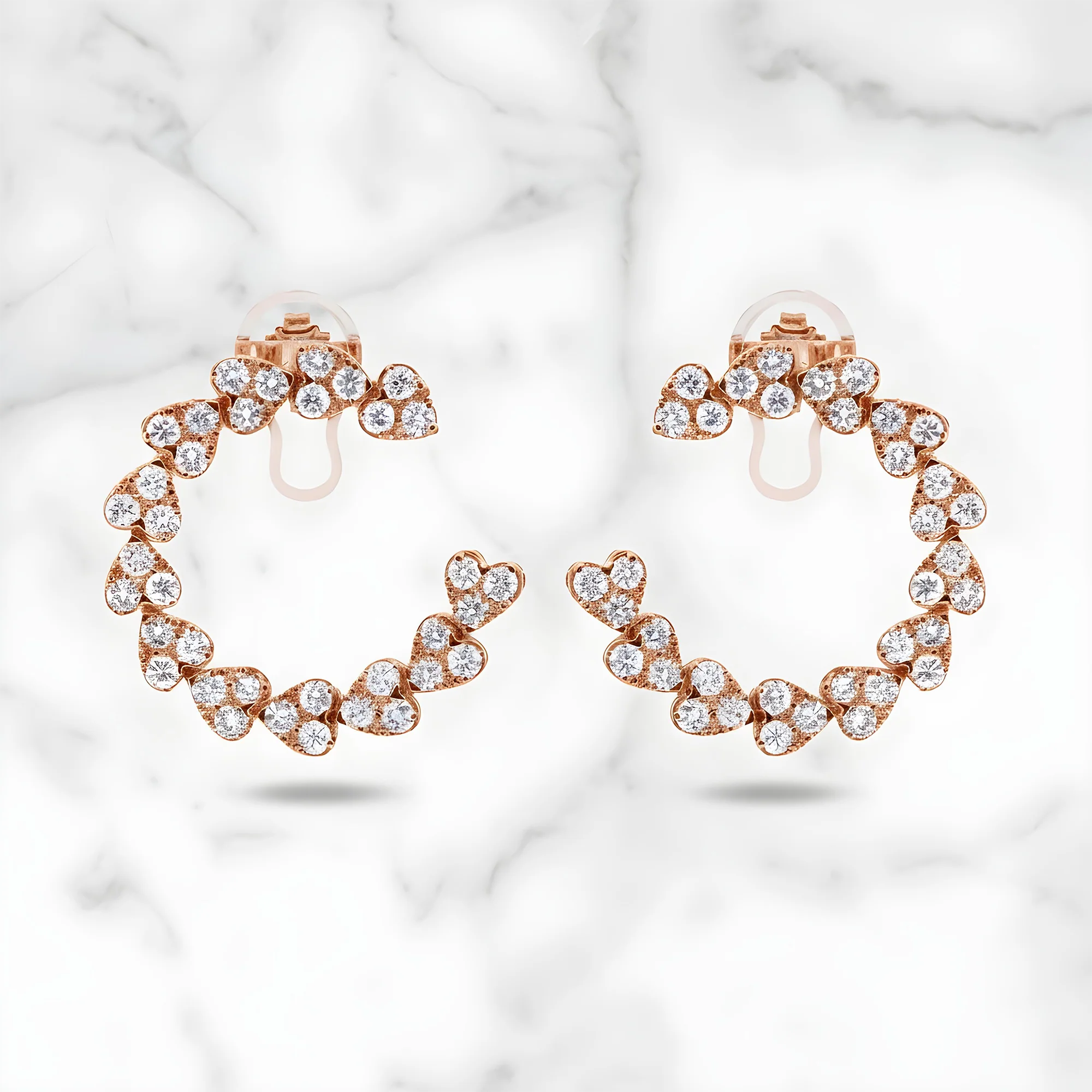 14K White Gold Round Diamond Open Hoop Heart Earrings 4.95ctw - Image 6