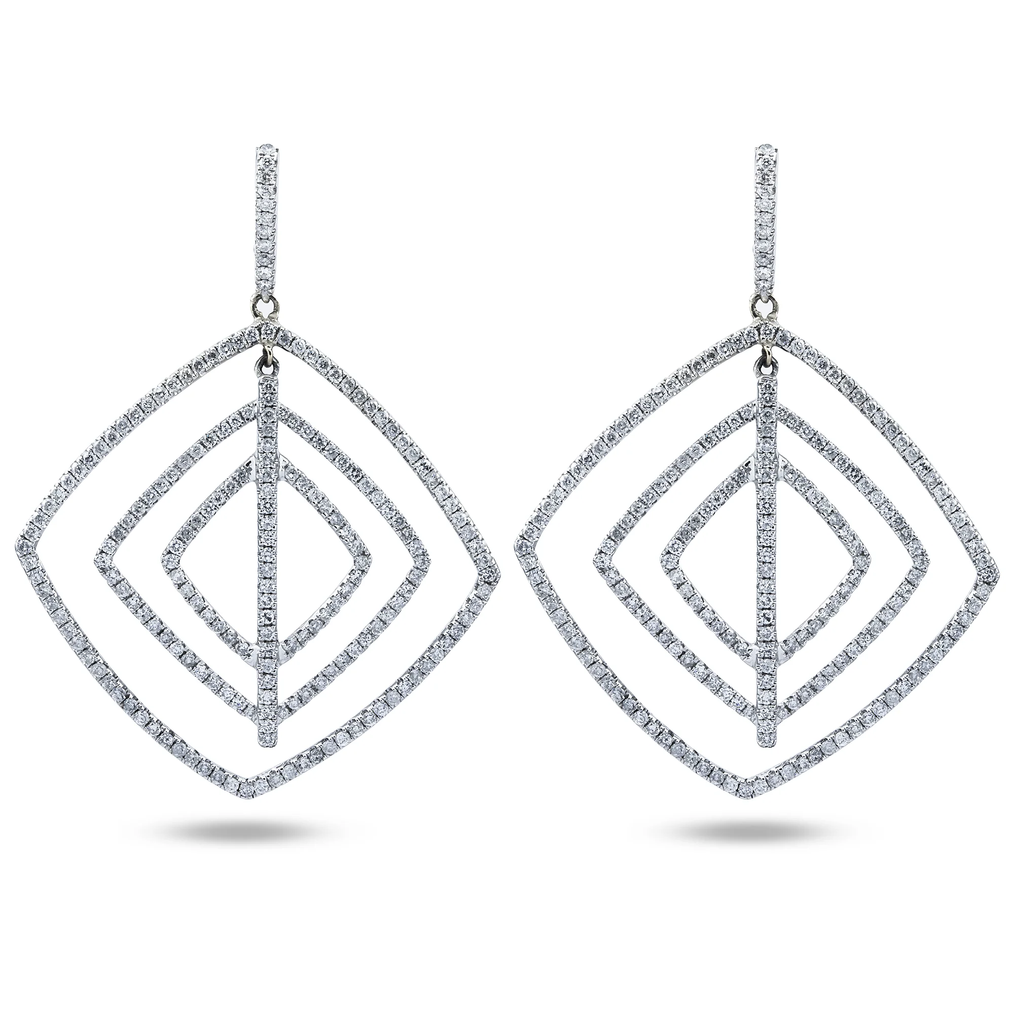 14K White Gold Round Diamond Square Drop Earrings 2.66ctw