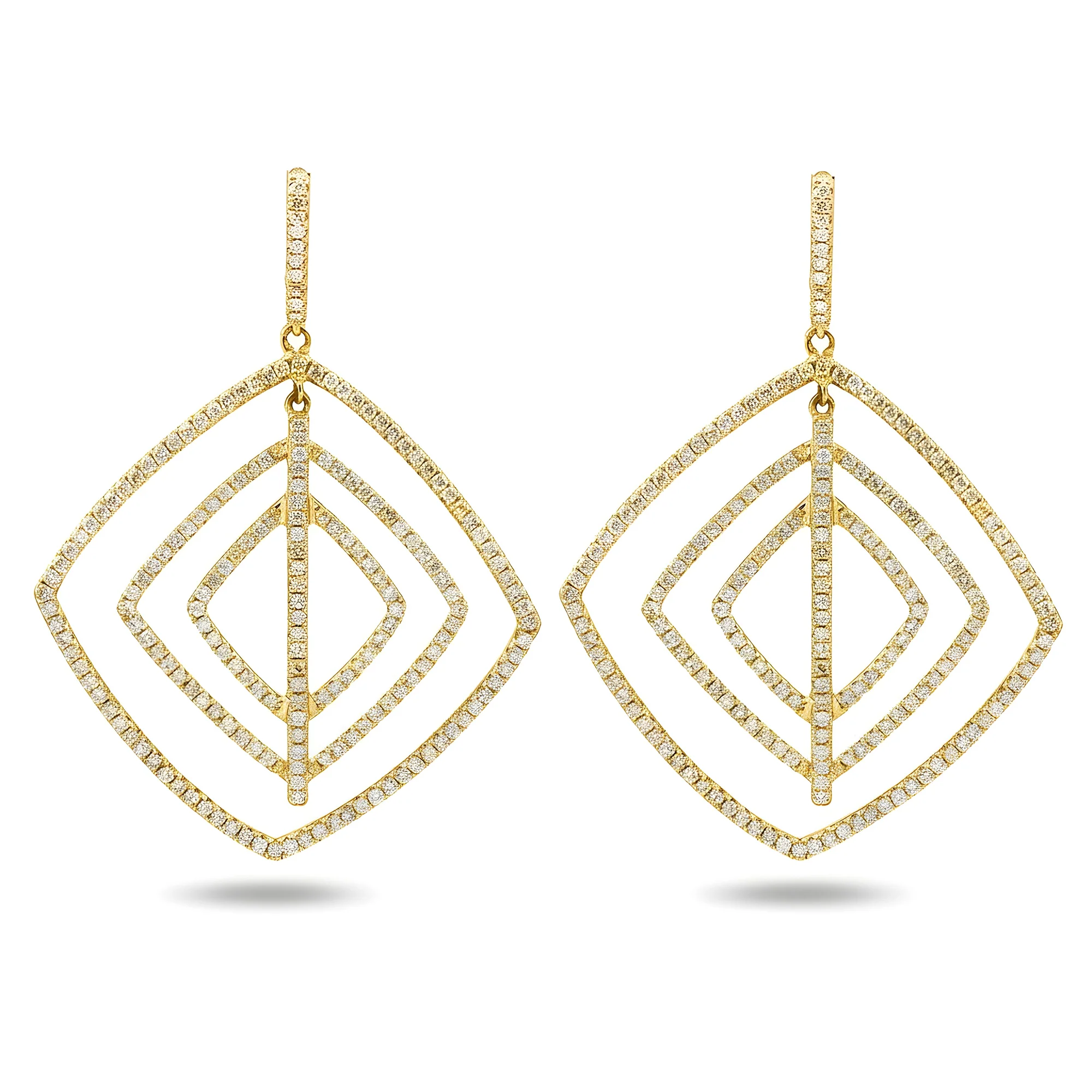 14K White Gold Round Diamond Square Drop Earrings 2.66ctw - Image 4