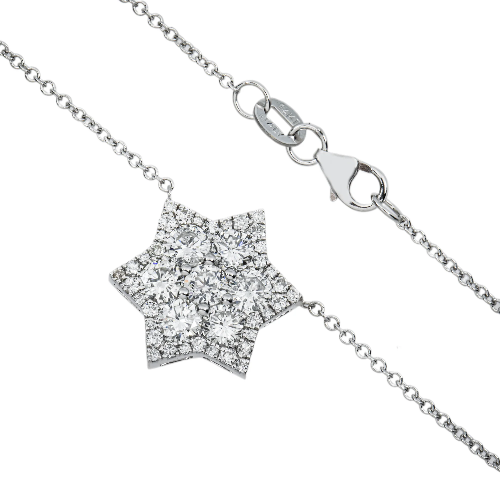 14K White Gold Round Diamond Star of David Pendant & Chain Necklace 1.51ct - Image 3