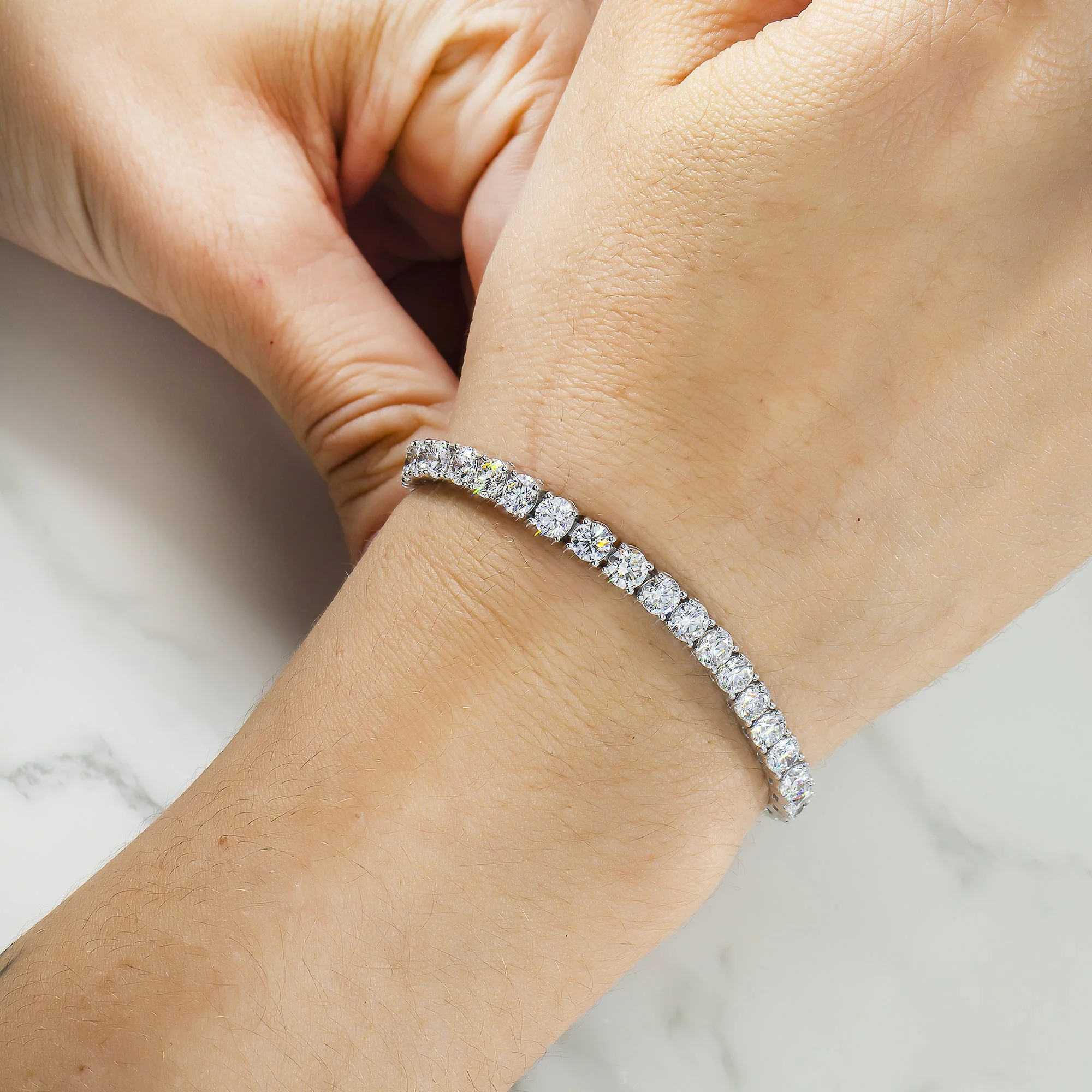 14K White Gold Round Diamond Tennis Bracelet 12.46ct - Image 2