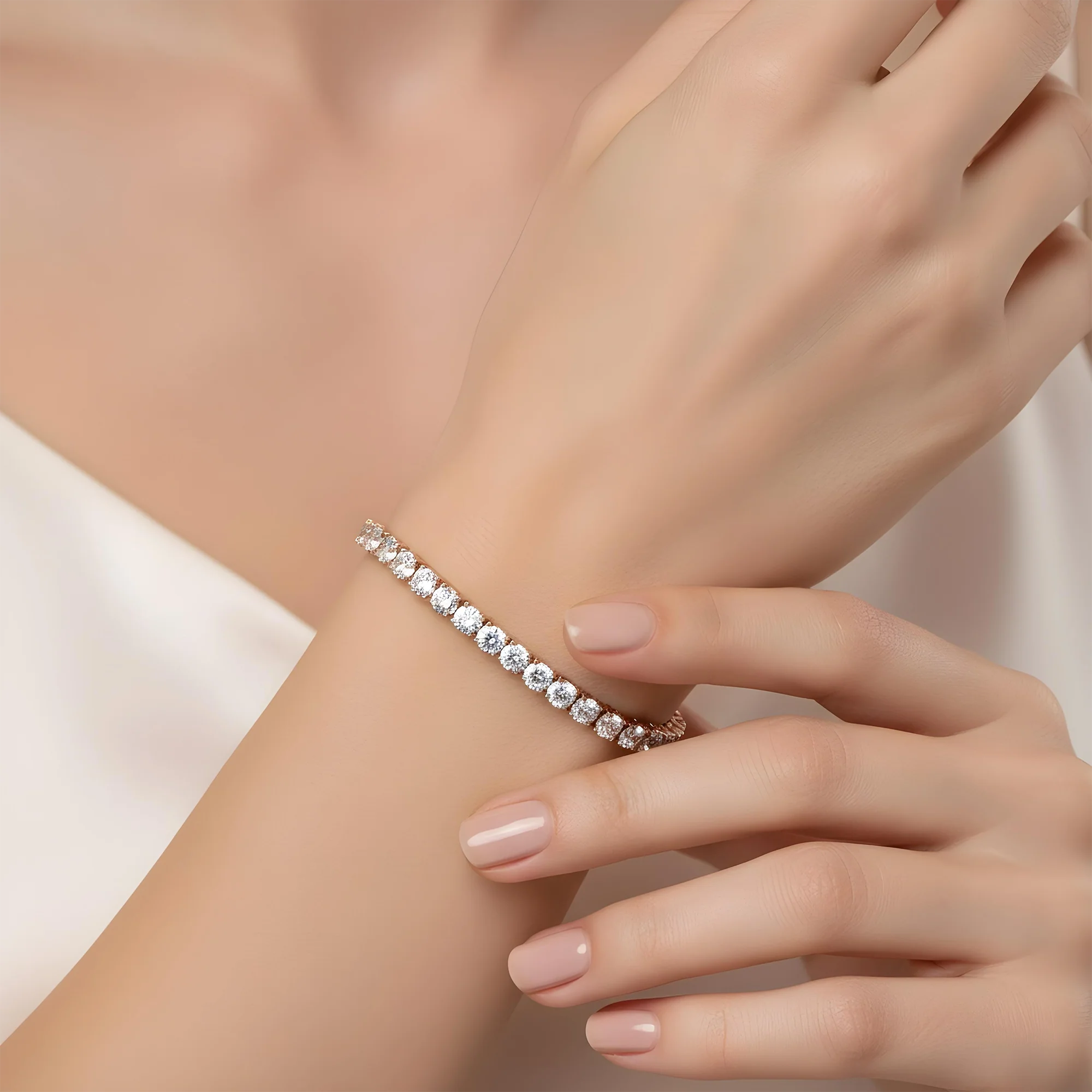 14K White Gold Round Diamond Tennis Bracelet 12.46ct - Image 7
