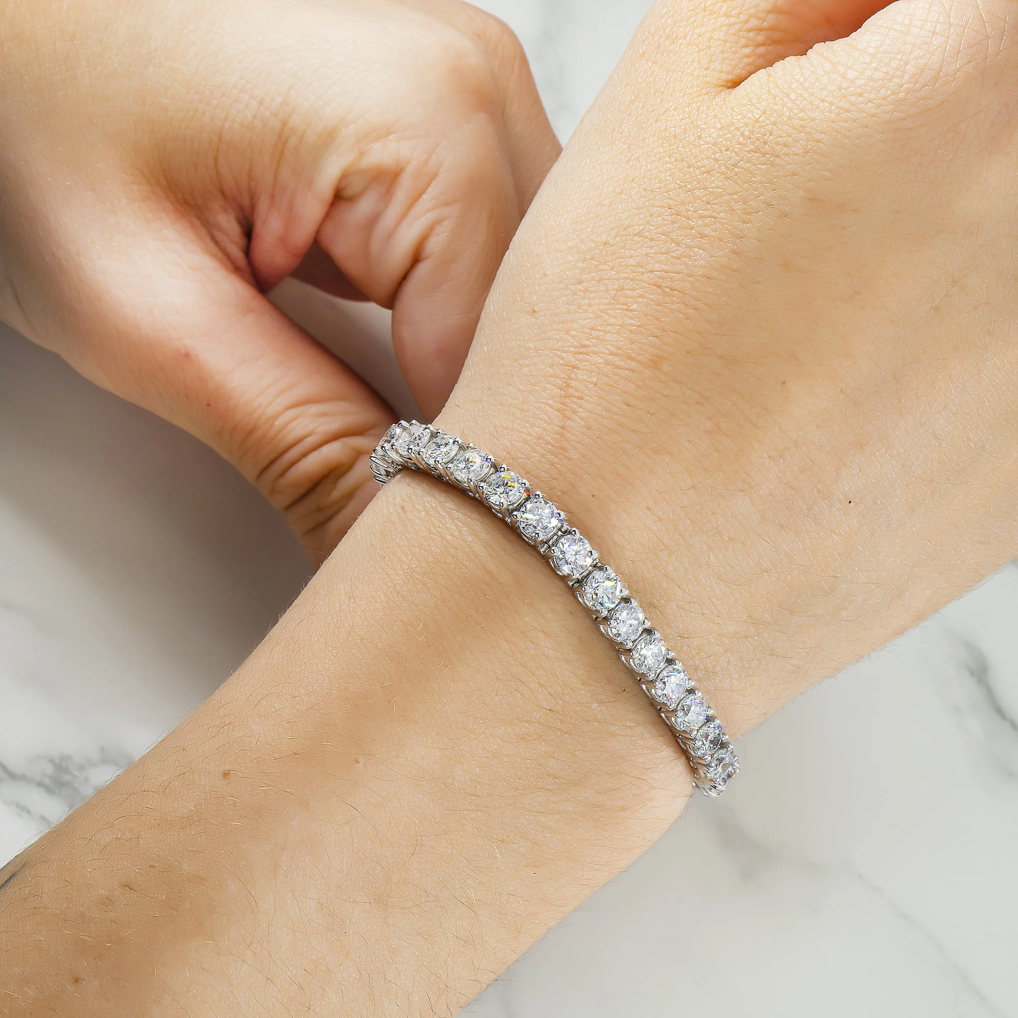 14K White Gold Round Diamond Tennis Bracelet 14.12ct - Image 2