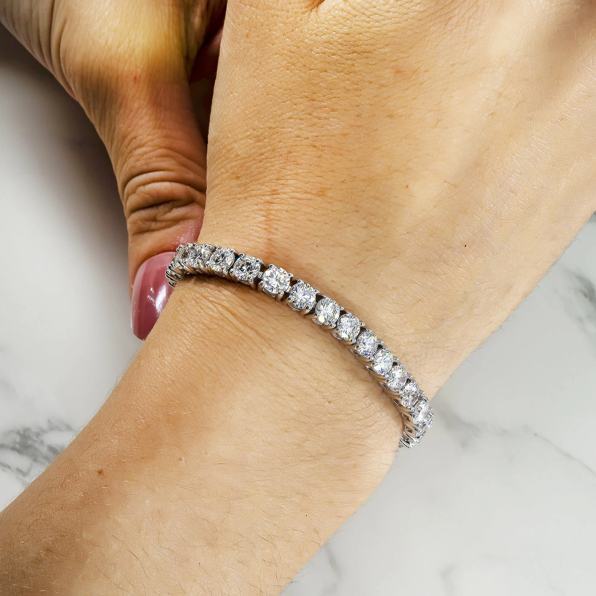14K White Gold Round Diamond Tennis Bracelet 14.20ct - Image 2