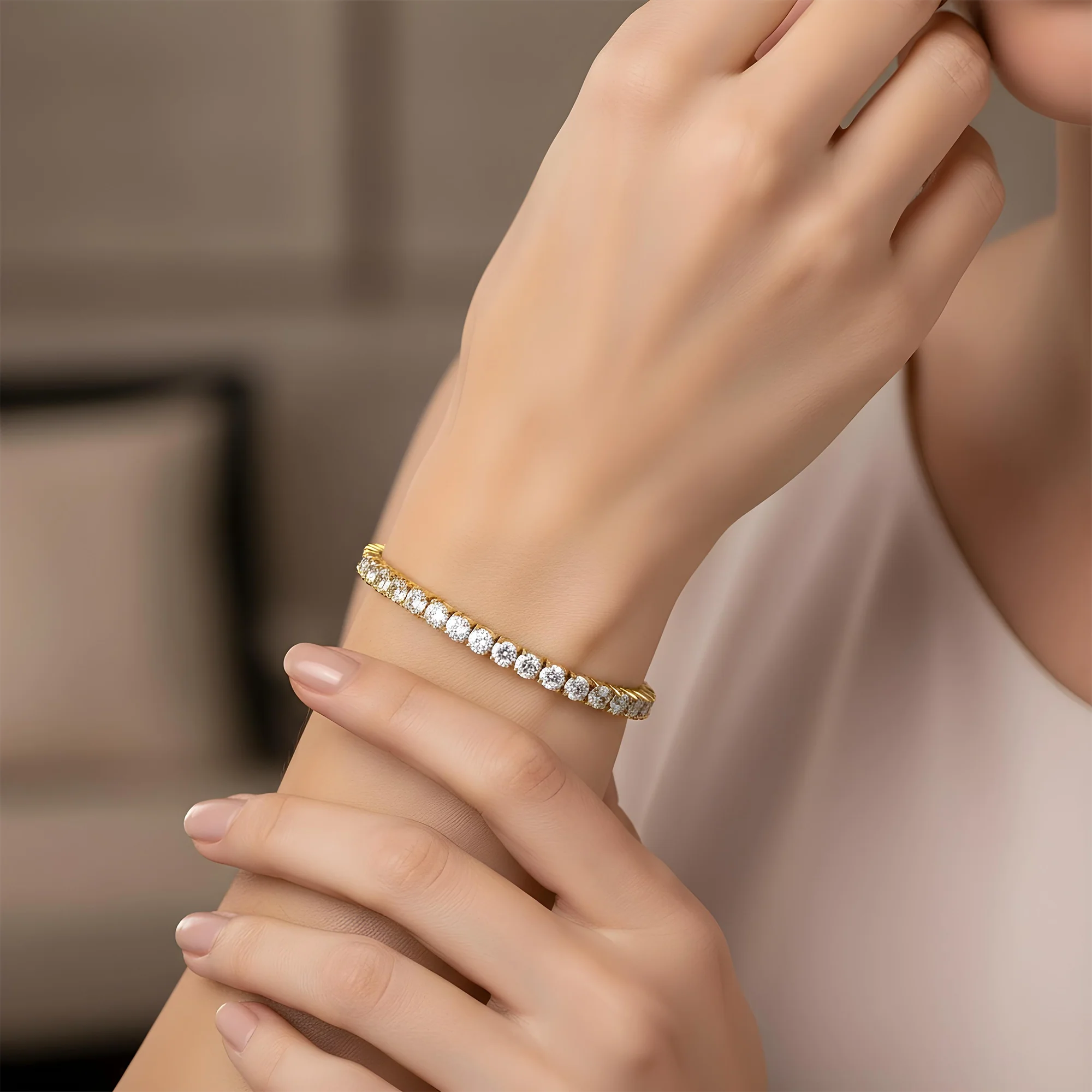 14K White Gold Round Diamond Tennis Bracelet 14.20ct - Image 6