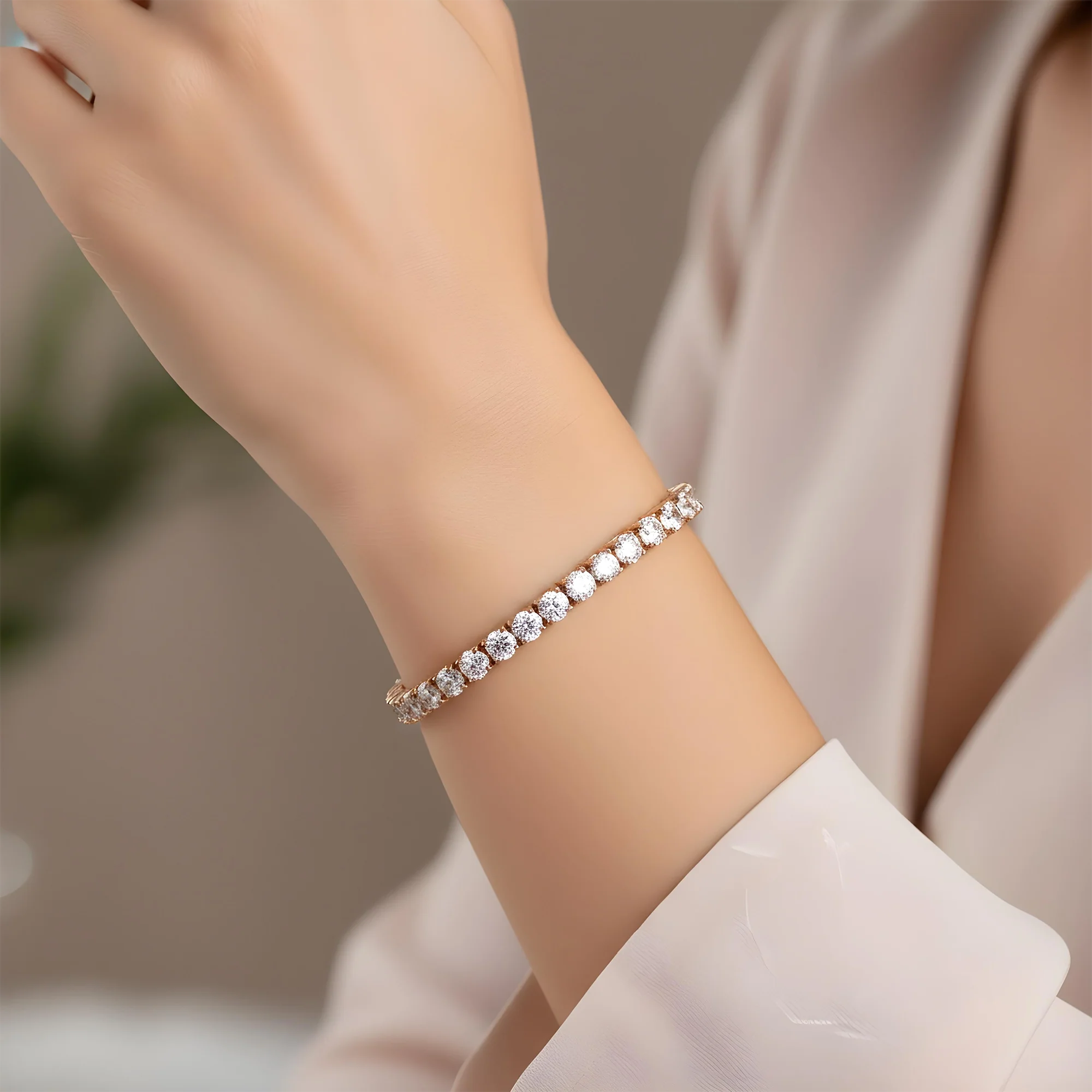 14K White Gold Round Diamond Tennis Bracelet 14.20ct - Image 8