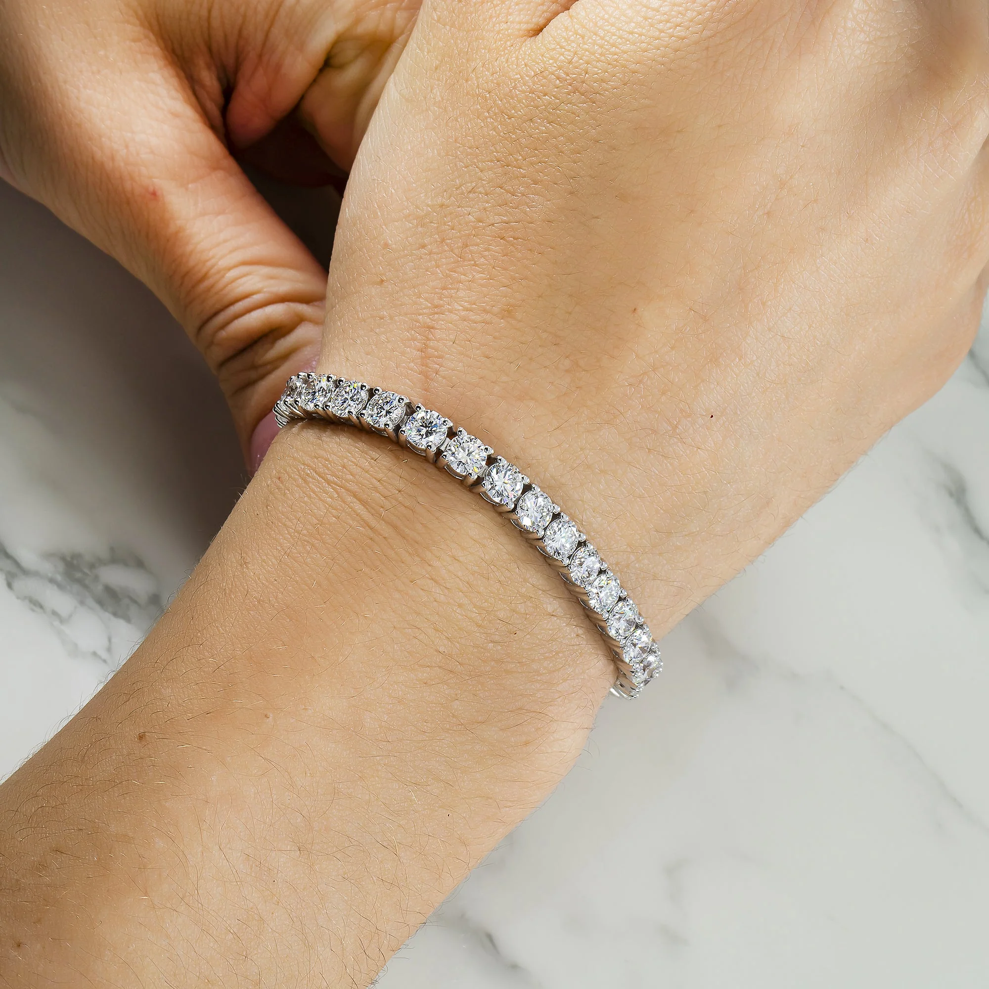 14K White Gold Round Diamond Tennis Bracelet 14.80ct - Image 2